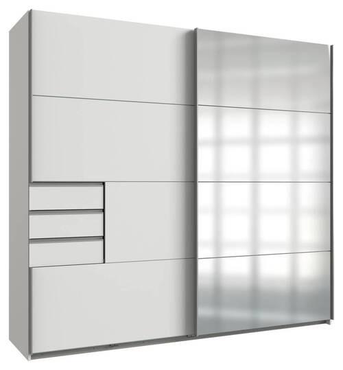 Schwebetürenschrank Saigon in Weiß ca. 225x208x64cm - Silberfarben/Alufarben, KONVENTIONELL, Glas/Holzwerkstoff (225/208/64cm) - Premium Living