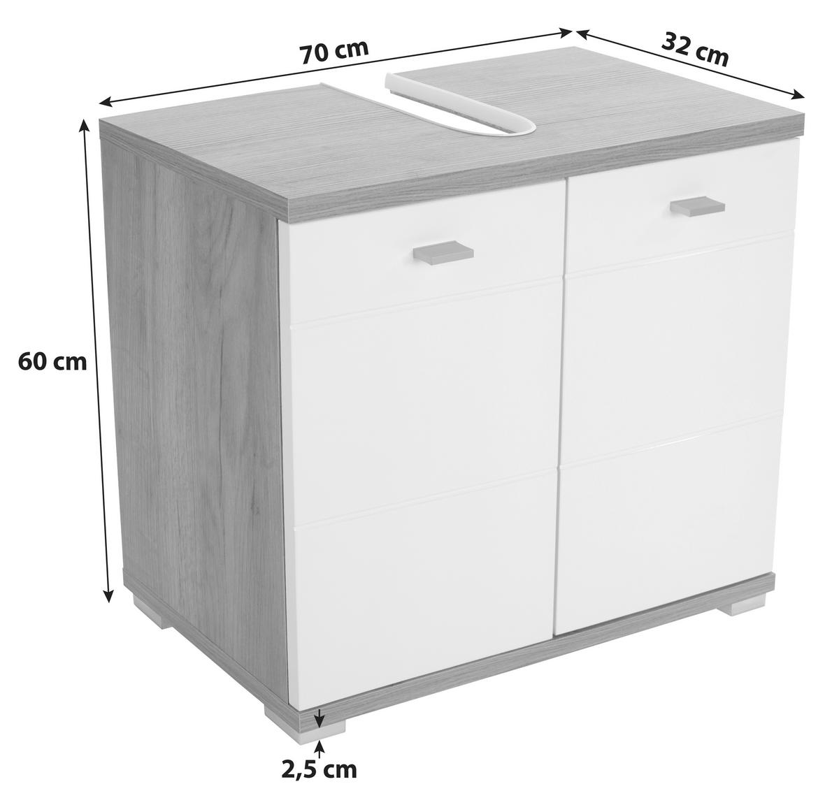 Element Ispod Umivaonika Bari - bijela/boje hrasta, Konvencionalno, drvni materijal/plastika (70/60/32cm)