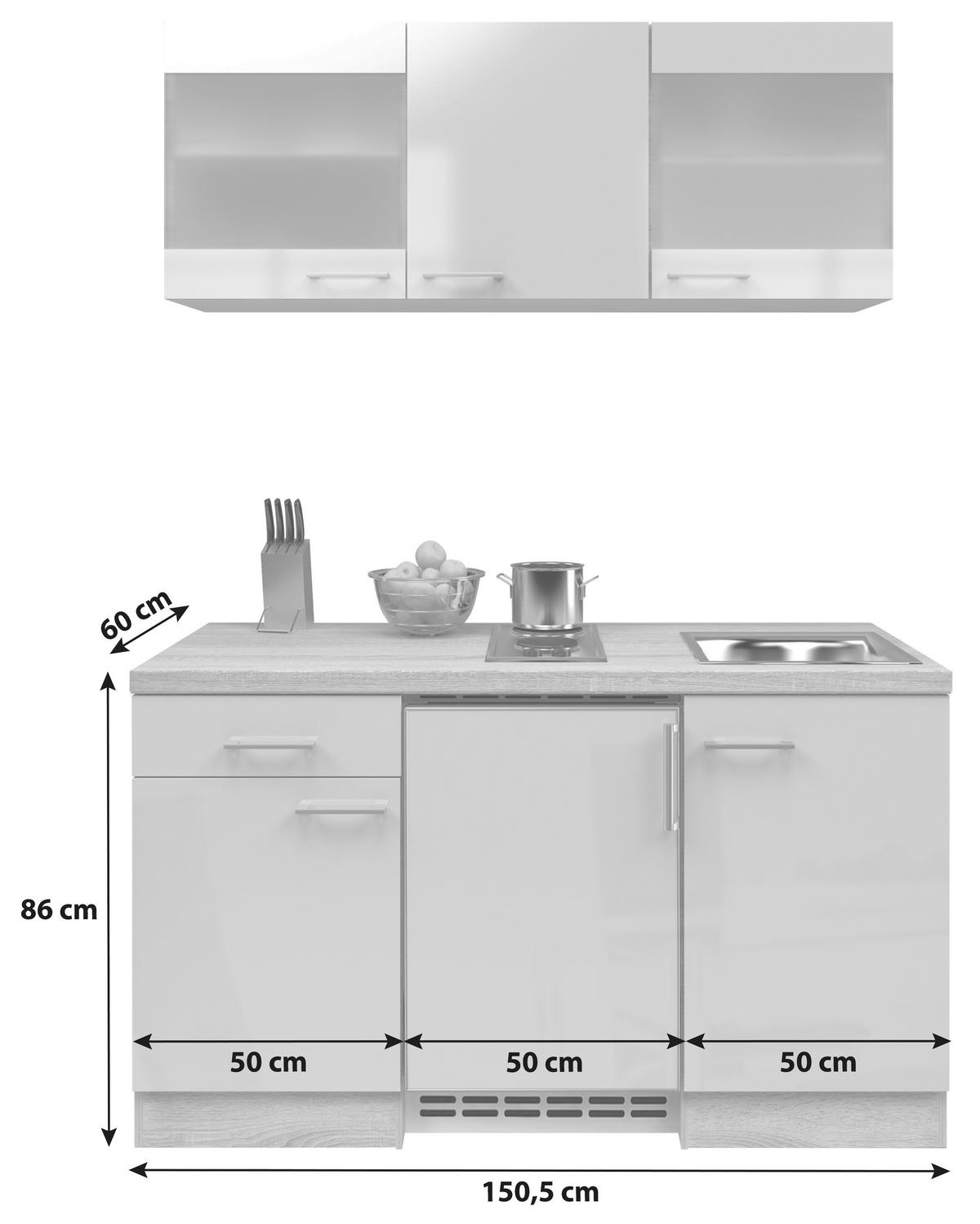 Miniküche Nepal m. Geräten B: ca. 150cm Kaschmir - Kaschmir/Edelstahlfarben, MODERN, Glas/Holzwerkstoff (150,5cm) - FlexWell