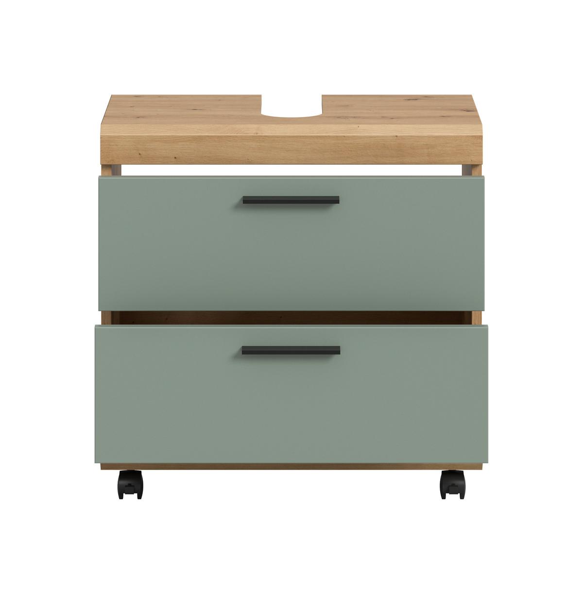 Waschbeckenunterschrank Scout Salbeigrün/Eiche Artisan - Salbeigrün/Schwarz, Trend, Holzwerkstoff/Kunststoff (60/60/34cm) - MID.YOU