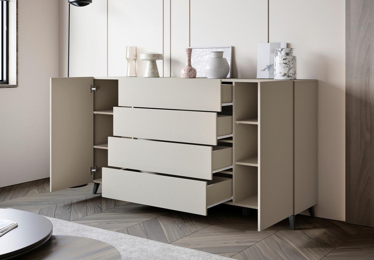Sideboard Phuket Kaschmir Beige - Kaschmir/Schwarz, Design, Holzwerkstoff/Kunststoff (180/95,4/39cm) - P & B