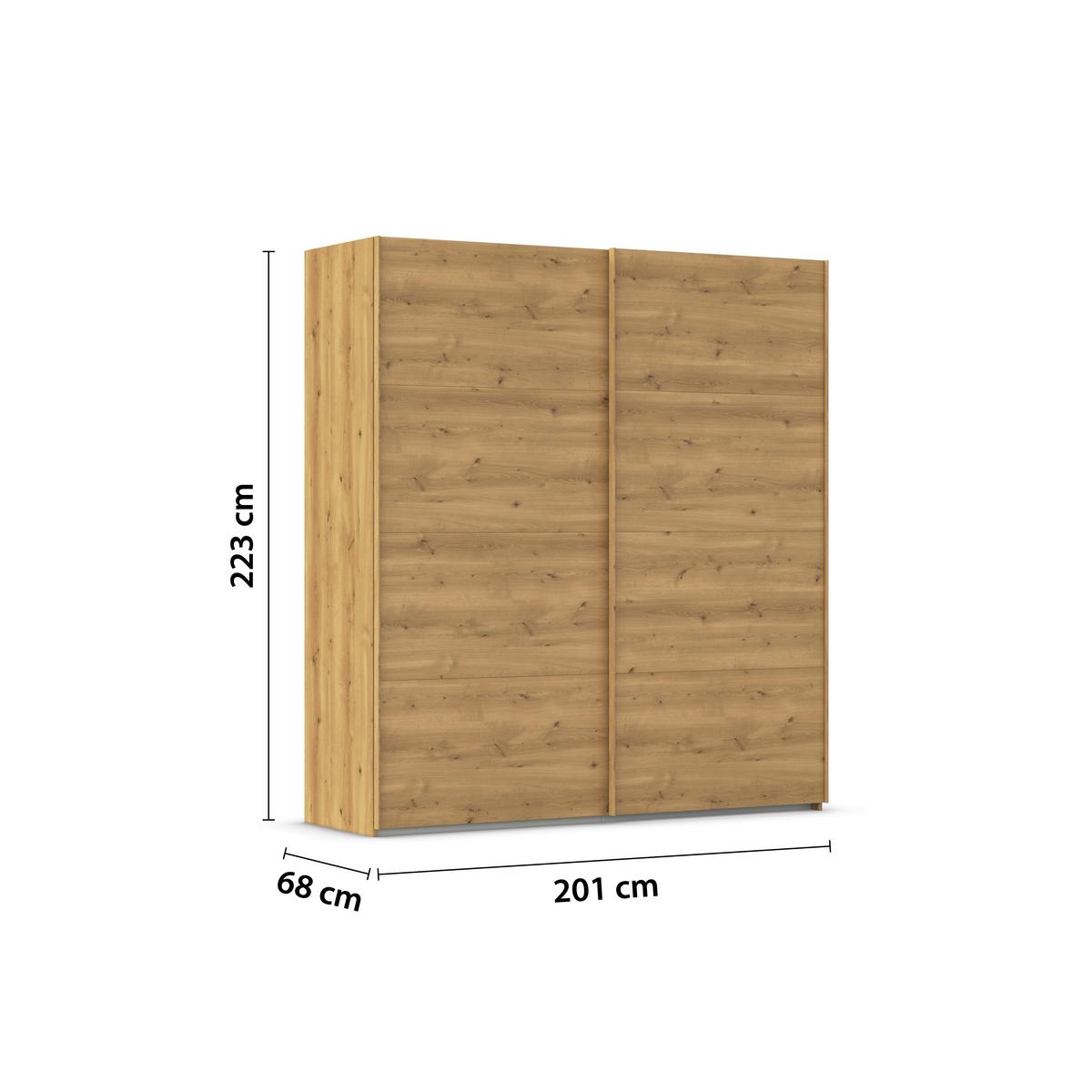 Omara Z Drsnimi Vrati Evelyn, Barva Hrasta - barve hrasta, Design, umetna masa/leseni material (201/223/68cm) - Novel