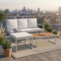 Loungegarnitur Ariella Hellgrau Outdoorstoff/Metall - Hellgrau/Akaziefarben, MODERN, Holz/Textil (160/88/65cm) - Bessagi Garden