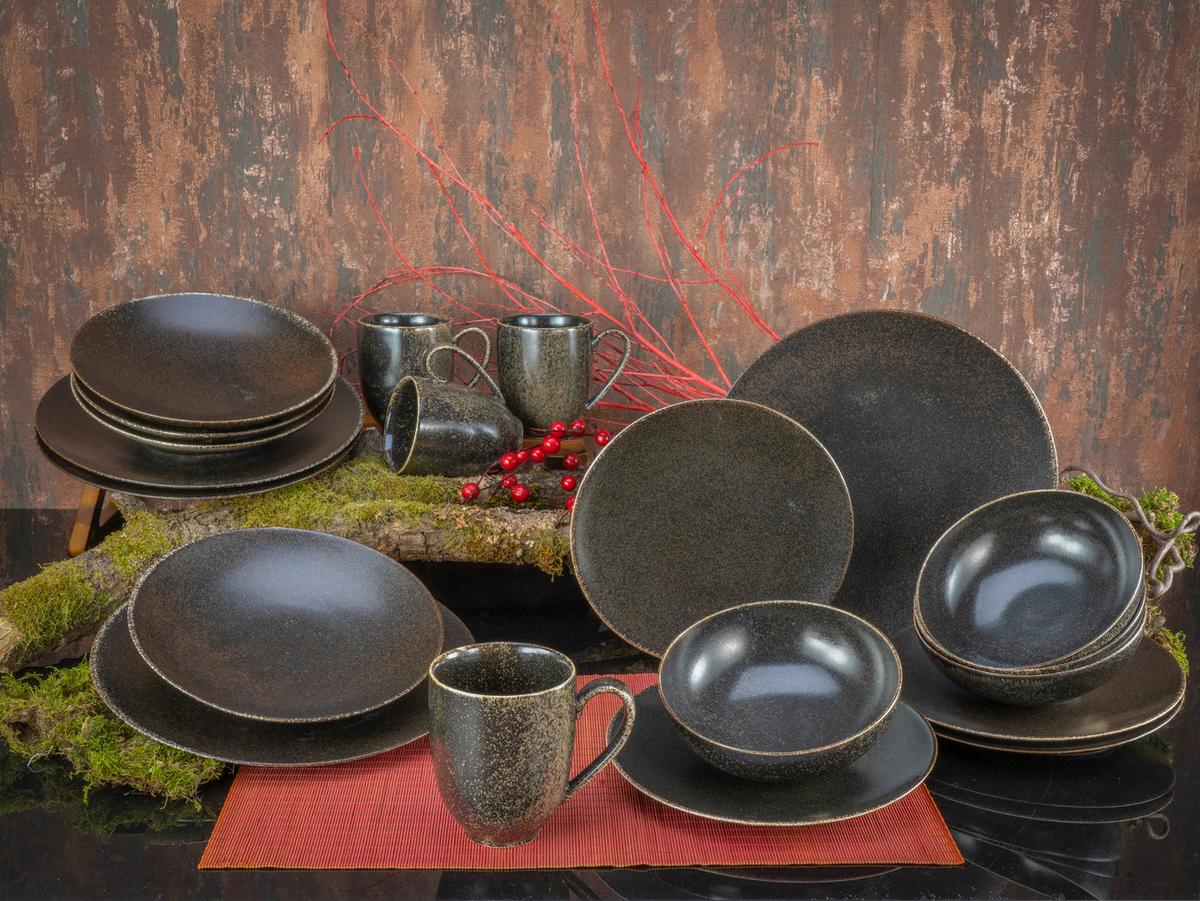 Kombiservice Schwarz/Goldfarben, 20-teilig - Goldfarben/Schwarz, Design, Keramik (33/34/34cm) - Creatable