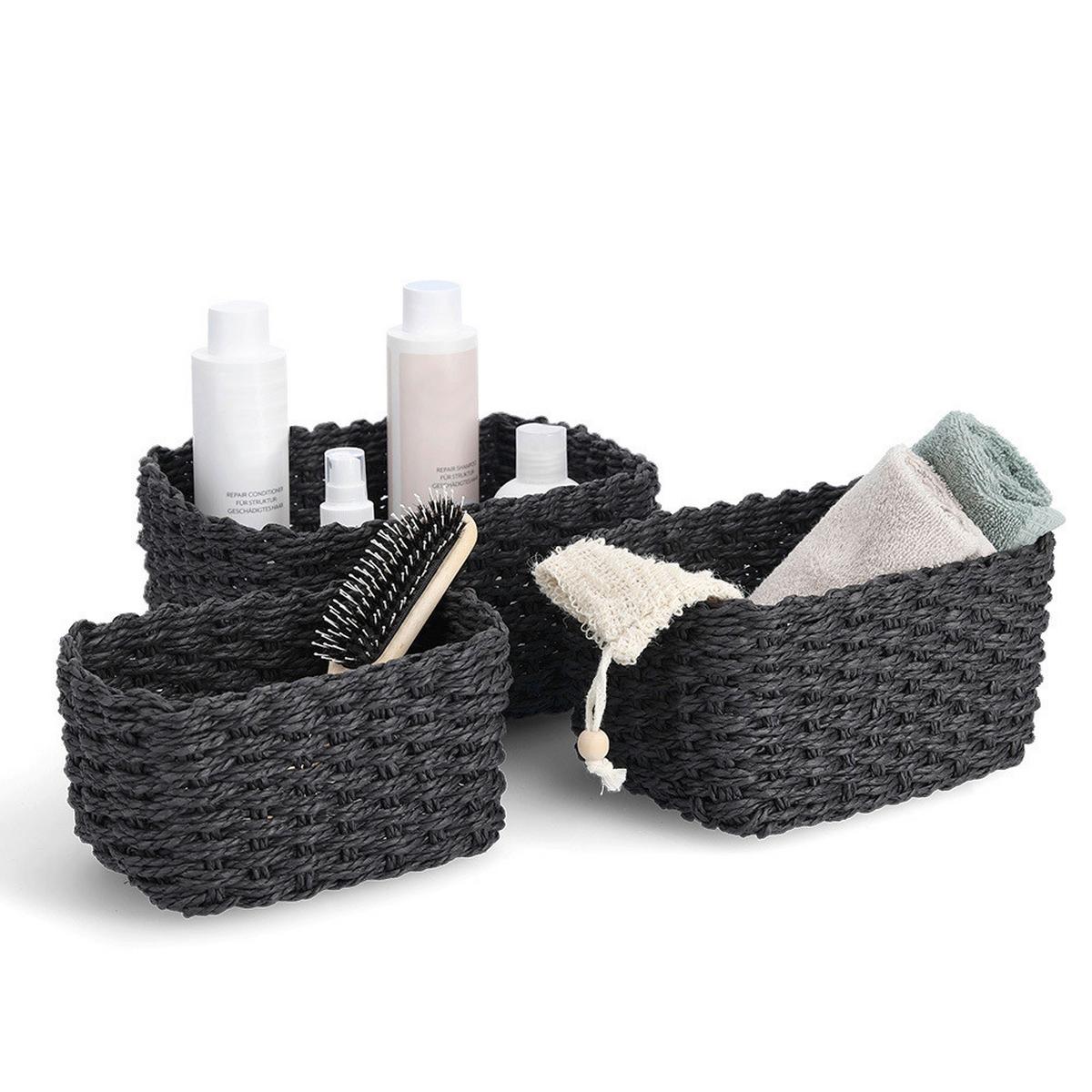 Korbset 3 Stk. Dunkelgrau - Dunkelgrau, Basics, Textil (24/18/13cm)