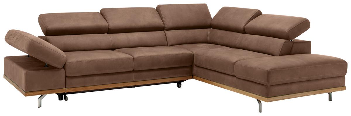 Wohnlandschaft Carmen In Braun Mit Bettfunktion - Chromfarben/Braun, Konventionell, Holz/Textil (292/226cm) - Based
