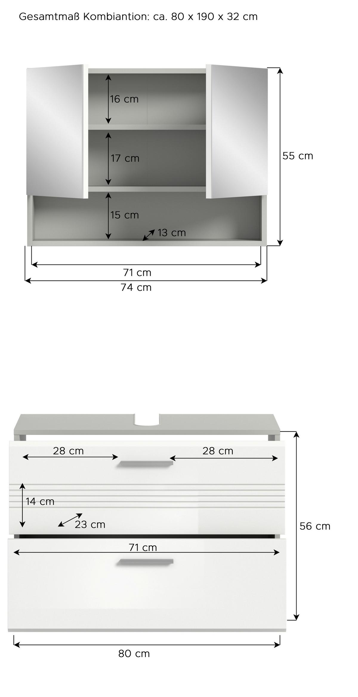 Badezimmer-Set COPA 2-teilg, Grau/Weiß Hochglanz - Chromfarben/Weiß Hochglanz, MODERN, Holzwerkstoff/Kunststoff (80cm) - MID.YOU