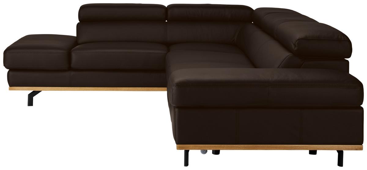 Wohnlandschaft Carmen links Dunkelbraun - Dunkelbraun/Schwarz, MODERN, Leder/Holz (292/72/226cm) - Premium Living