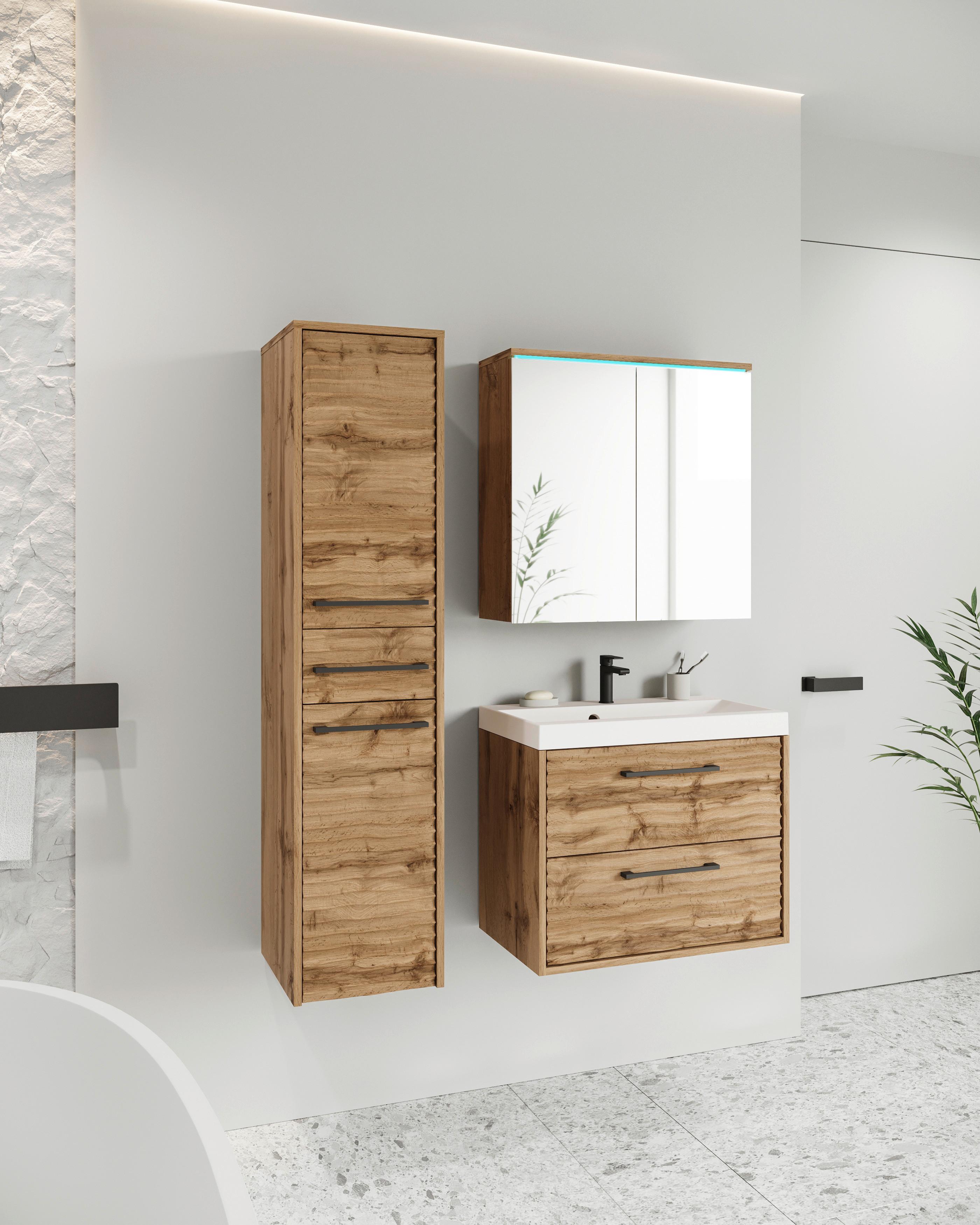 Badezimmer Toronto 4-tlg. ca. 90 cm inkl. LED Eiche - Eiche Wotan/Schwarz, LIFESTYLE, Keramik/Holzwerkstoff (90cm) - P & B