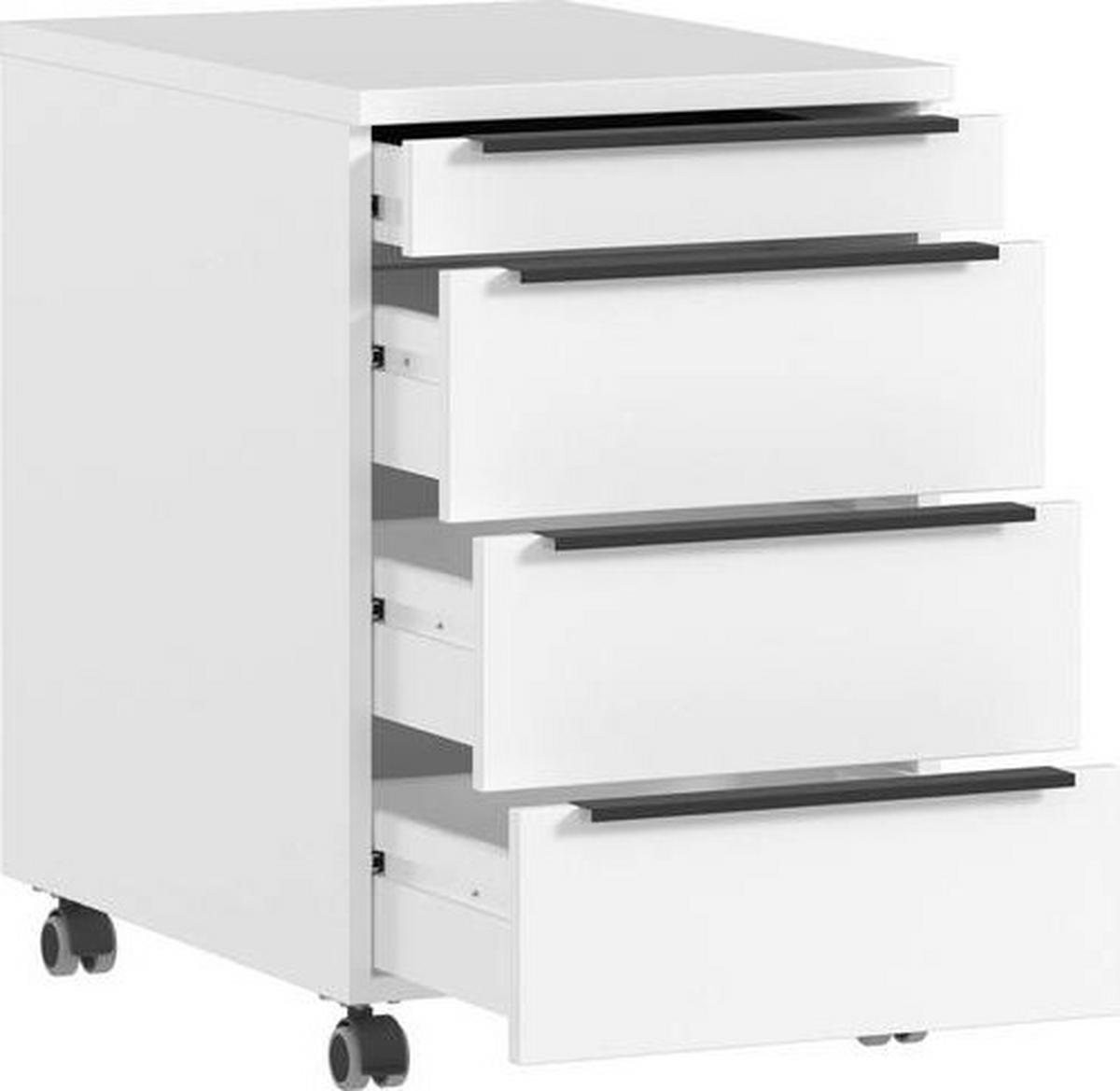 Rollcontainer Ribera Weiss - Weiss/Schwarz, Modern, Holzwerkstoff/Kunststoff (42/63/60cm) - Premium Living