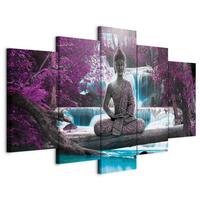 Slika Na Platnu Waterfall And Buddha - vijolična/siva, Basics, tekstil/leseni material (200/100/1.2cm) - artgeist