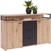KOMODA SZEROKA LIFE NEW - kolor dębowy/czarny, Konventionell, materiał drewnopochodny/tworzywo sztuczne (134/87,8/38cm) - Xora