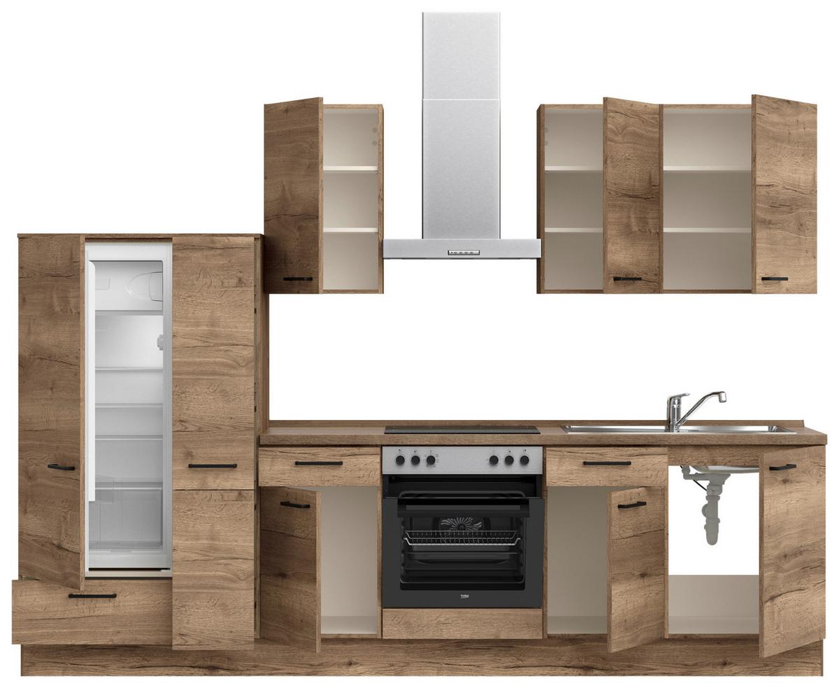 Küchenblock Structura Low m. Geräten Eiche dunkel - Eiche dunkel/Eichefarben, MODERN, Holzwerkstoff/Metall (300cm) - Nobilia