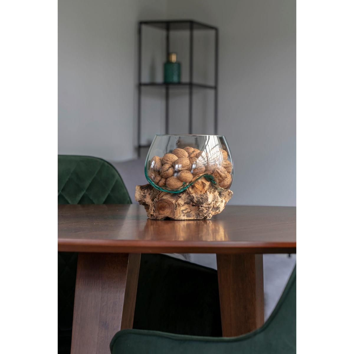 Vase San Marino Waterdrop Transparent/Teakfarben - Transparent/Teakfarben, Design, Glas/Holz (15/15/15cm)