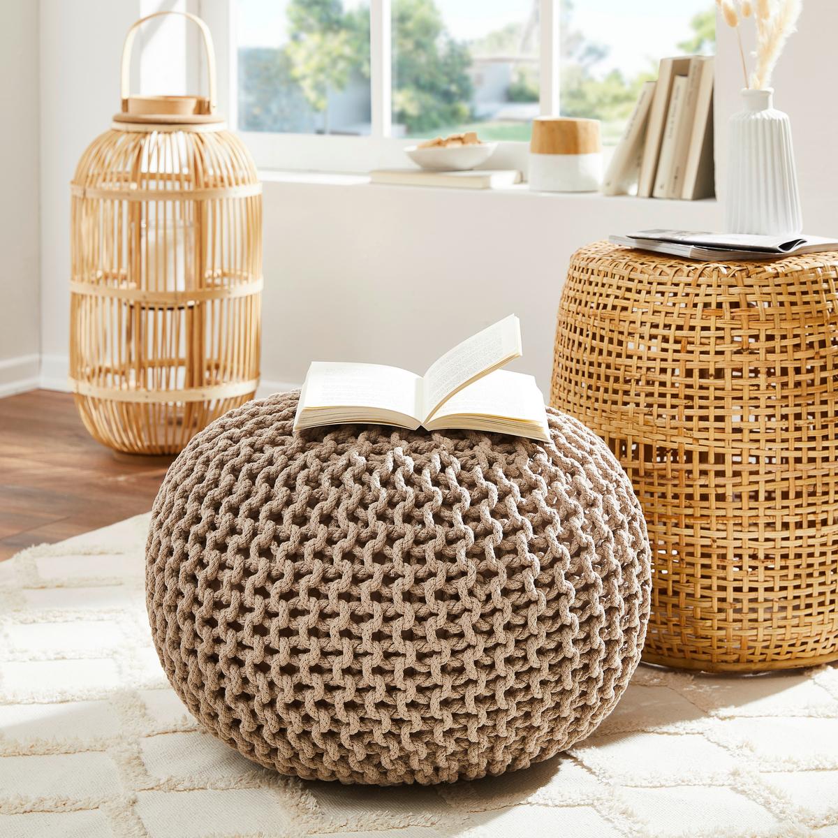 PUF BERGEN - beżowy/szary, Trend, tkanina (55/55/35cm) - Linea Natura