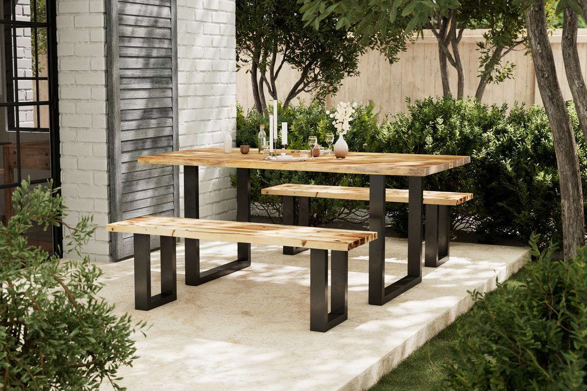 STÓŁ OGRODOWY ZAMORA - kolor akacjowy/czarny, Konventionell, metal/drewno (160/76/80cm) - Ambia Garden