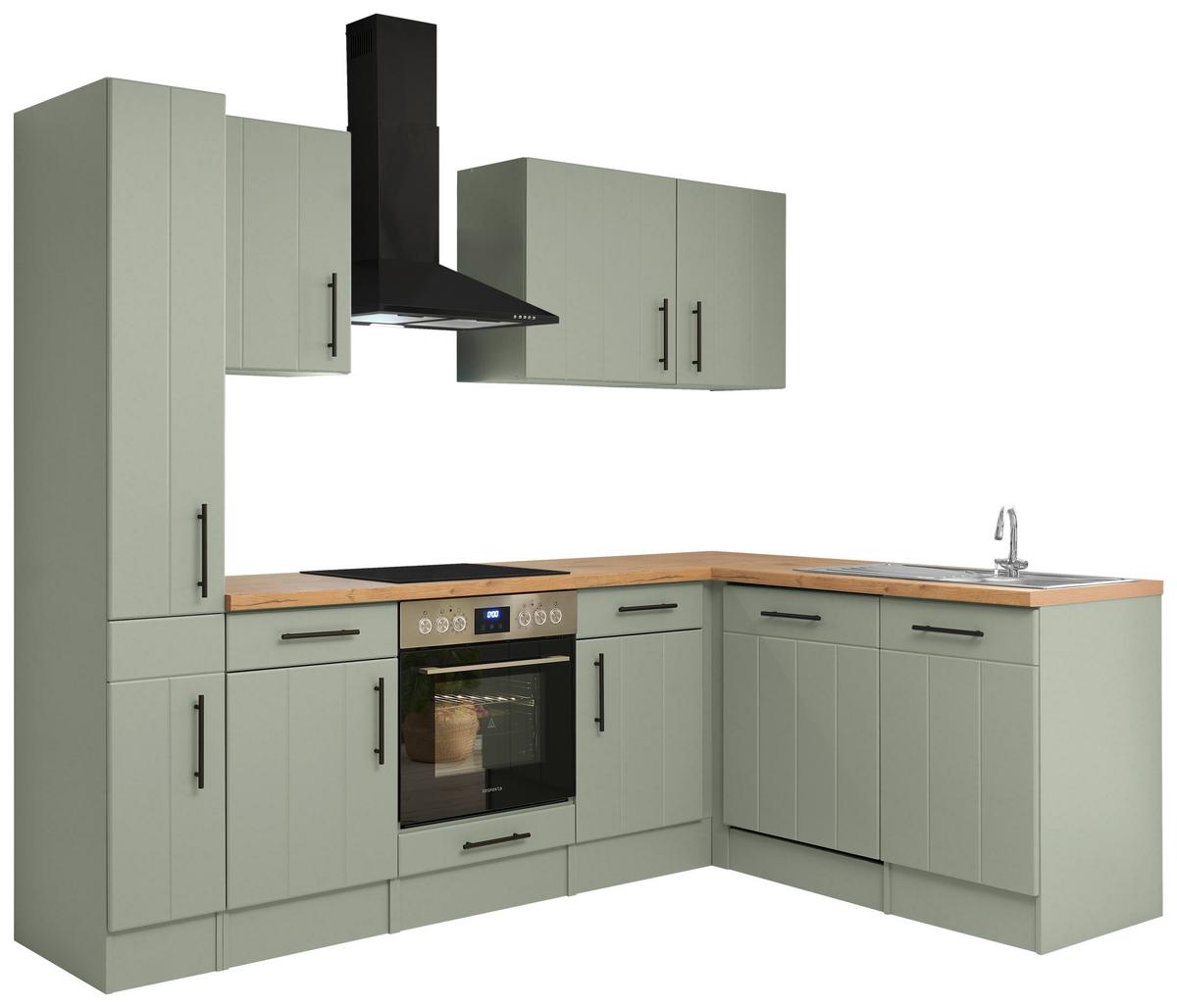 Eckküche Anton m. Geräte ca. 250x172cm Eiche/Schilfgrün - Schilfgrün/Wildeiche, Trend, Holzwerkstoff/Metall (250/172cm) - Respekta