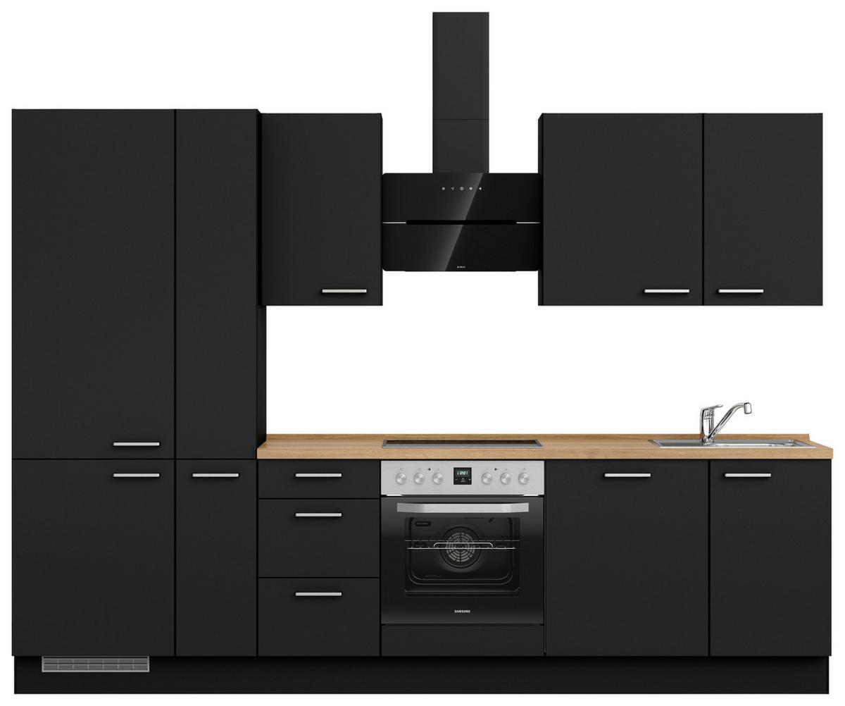 Küchenblock Touch High m. Geräten Schwarz - Edelstahlfarben/Eichefarben, MODERN, Holzwerkstoff/Metall (300cm) - Nobilia