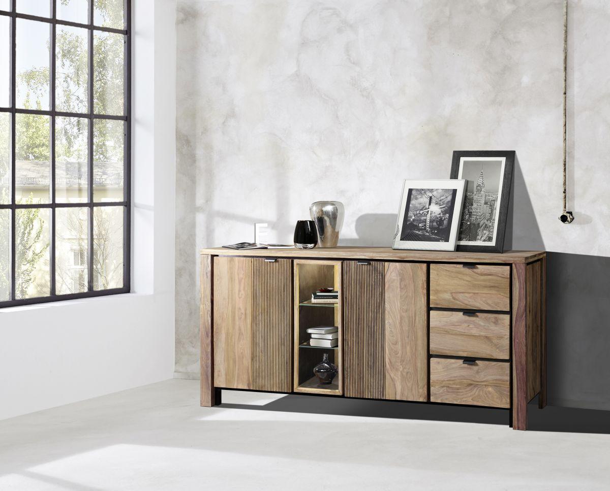 KOMODA BANDUNG - kolor naturalny/czarny, Modern, metal/drewno (200/85/40cm) - Livetastic