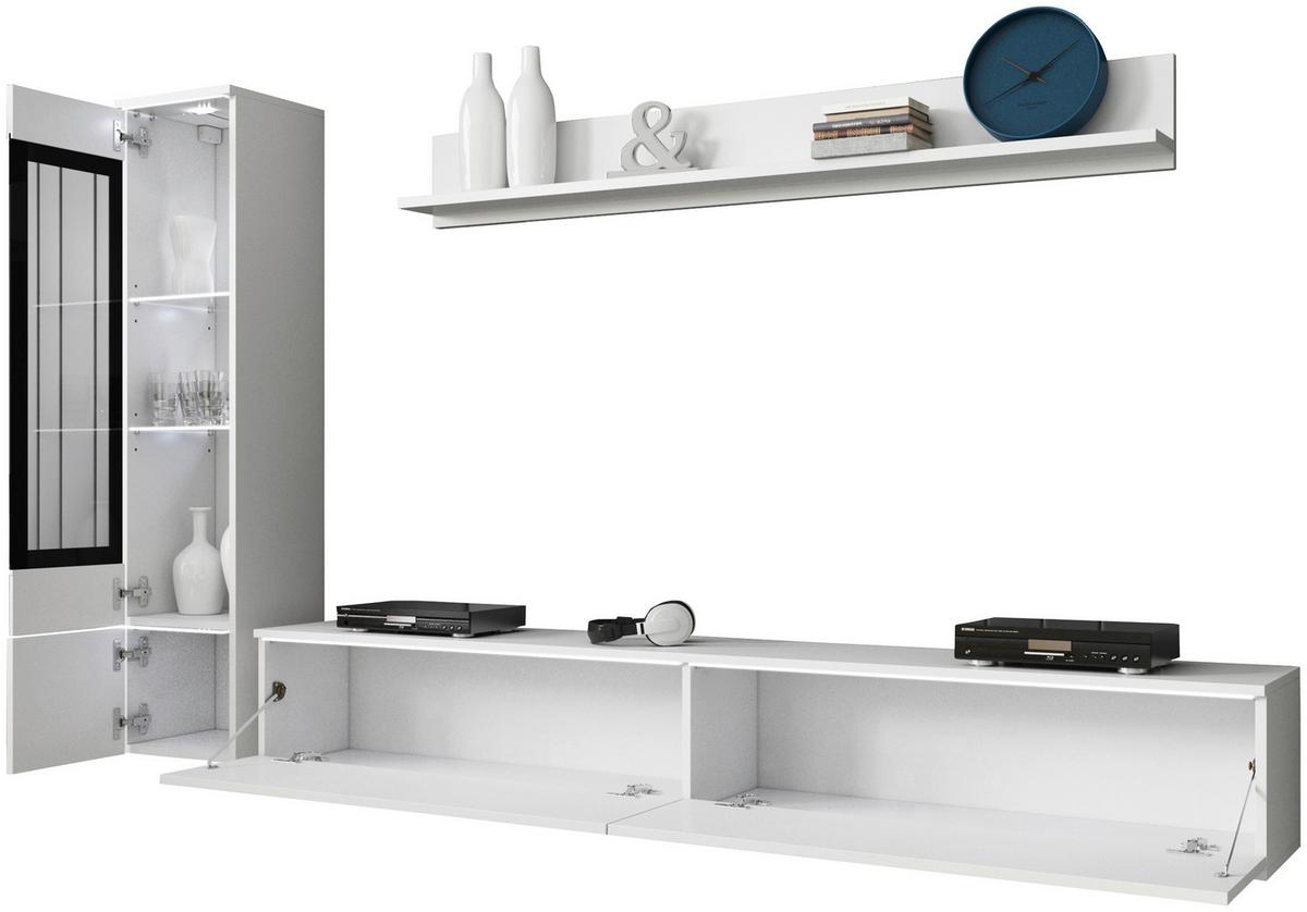 Dnevni Regal Vera, Bela, Visoki Sijaj, 3-Delno, Led - siva/bela, Trendi, umetna masa/steklo (210/130/33cm) - P & B