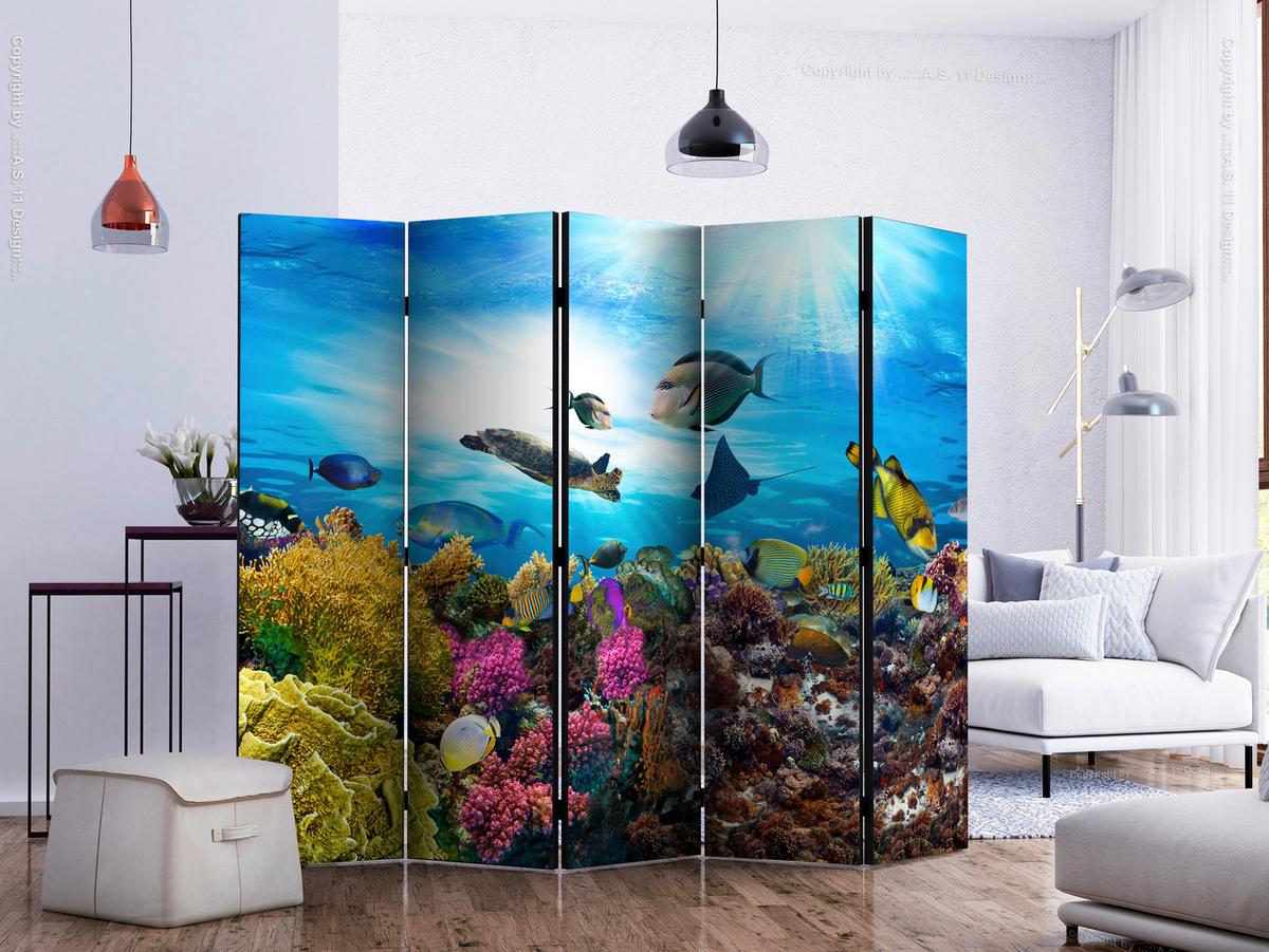Paravan Coral Reef I, 5-Delni, Dvostranski - večbarvno, Basics, tekstil/les (225/172/3cm) - artgeist