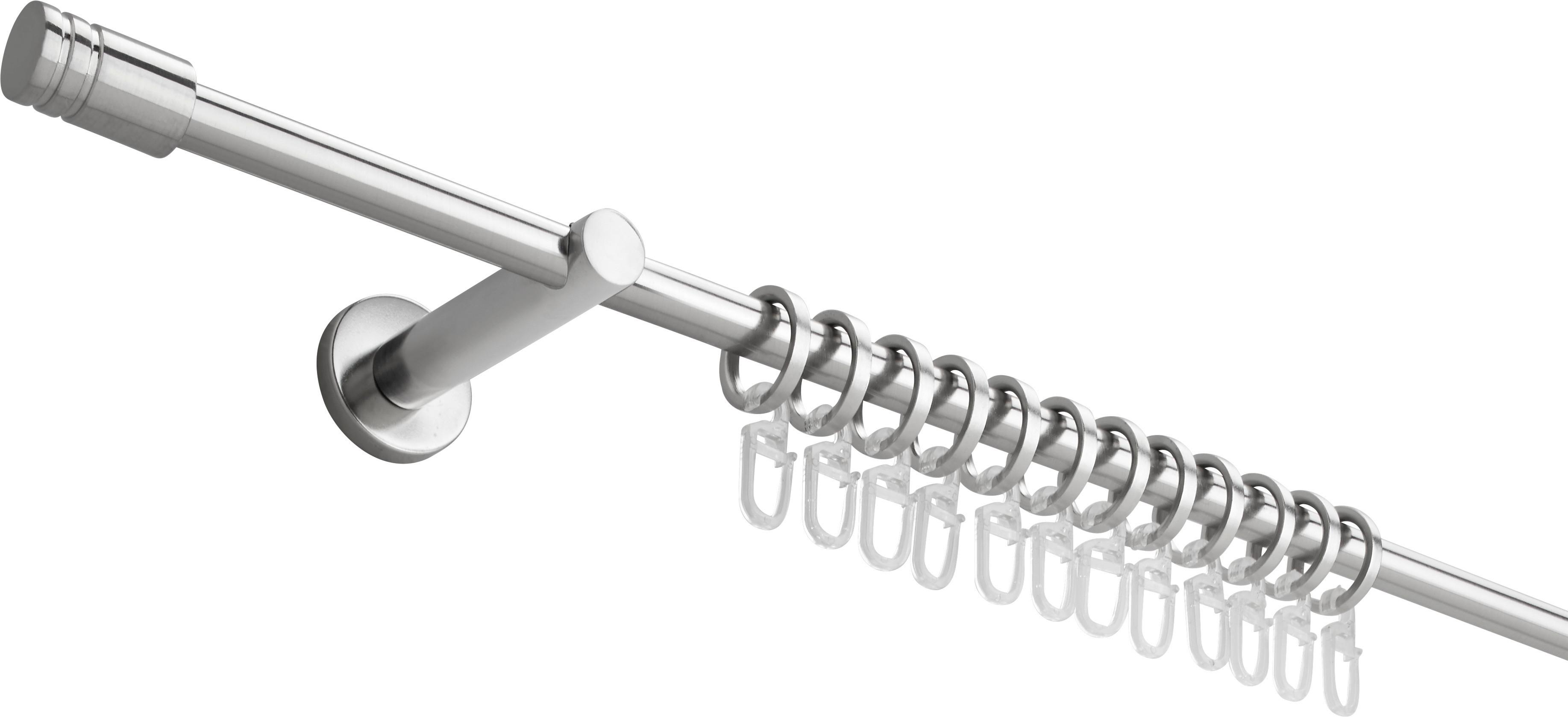 Vorhangstangenset Tonne aus Metall, ca. 140cm - Edelstahlfarben, Metall (140cm) - Modern Living