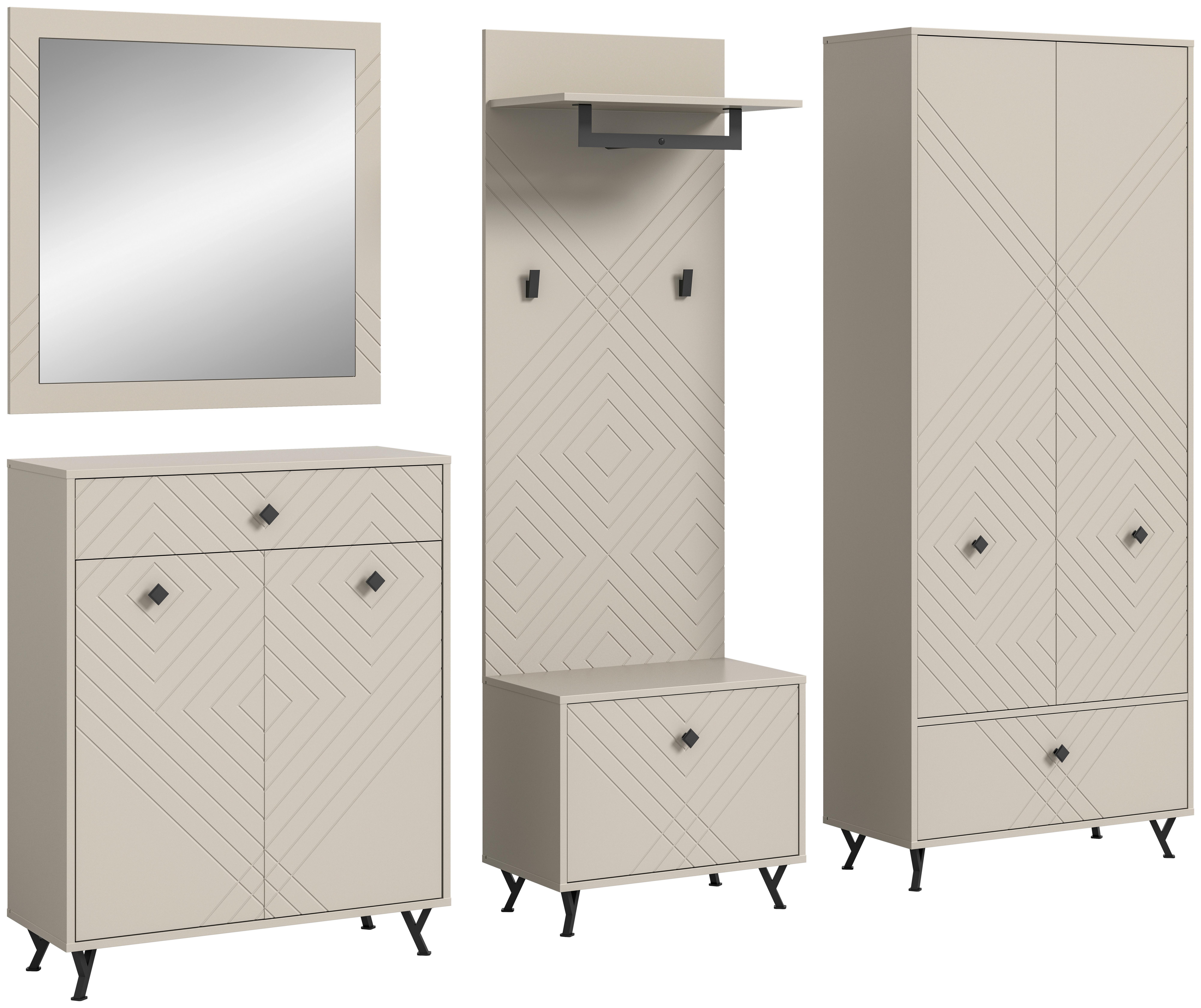 Garderobe Notes 5-tlg. ca. 250x190 cm Sandbeige - Design, Holzwerkstoff (250/190/35cm) - MID.YOU