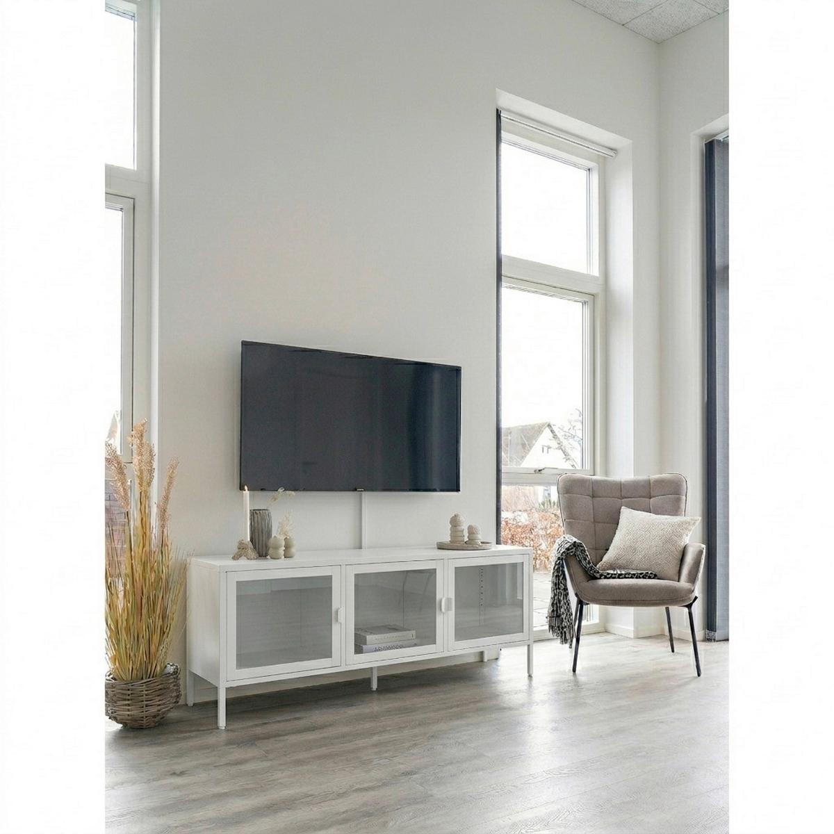 Lowboard Brisbane Weiß - Transparent/Weiß, Design, Glas/Metall (130/40/55cm) - MID.YOU