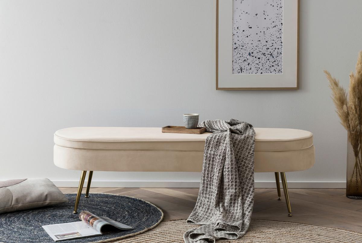 Tabure Samt, Bež - zlate barve/bež, Moderno, kovina/tekstil (142/41/45cm) - Livetastic