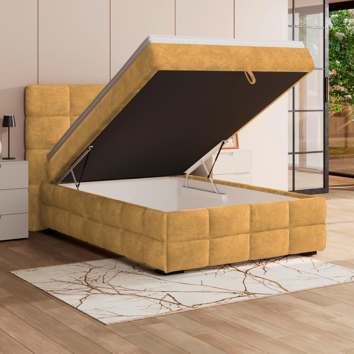 PAT BOX VEGA - auriu/verde, Trend, lemn/textil (140/200cm) - Modern Living