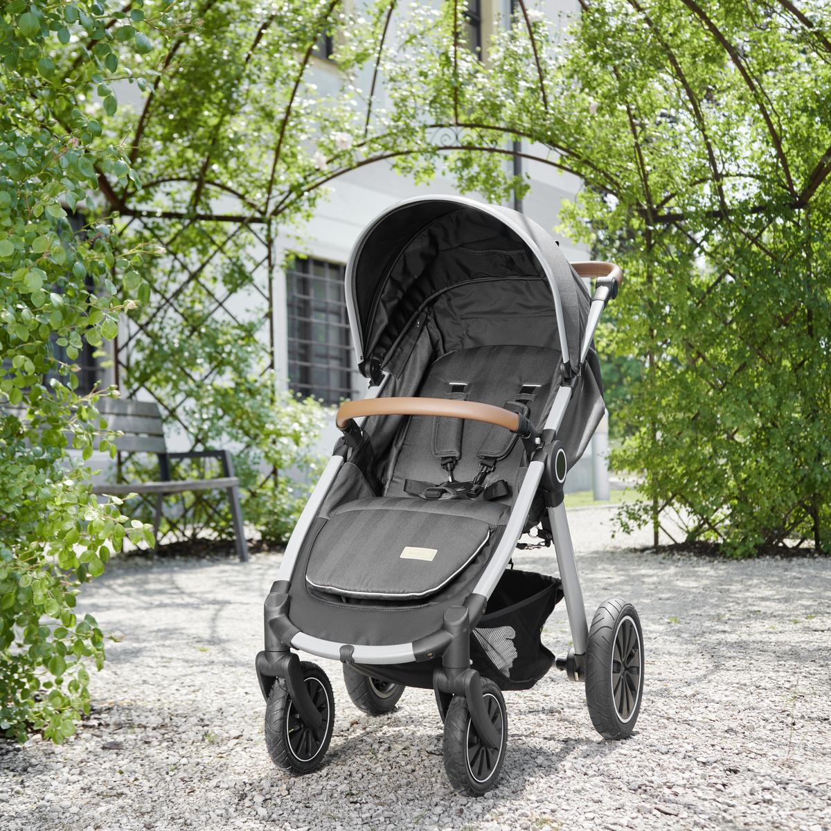 WÓZEK SPACEROWY SMART - ciemnoszary/kolor aluminiowy, Trend, metal/tkanina (115/56/105cm) - Jimmylee