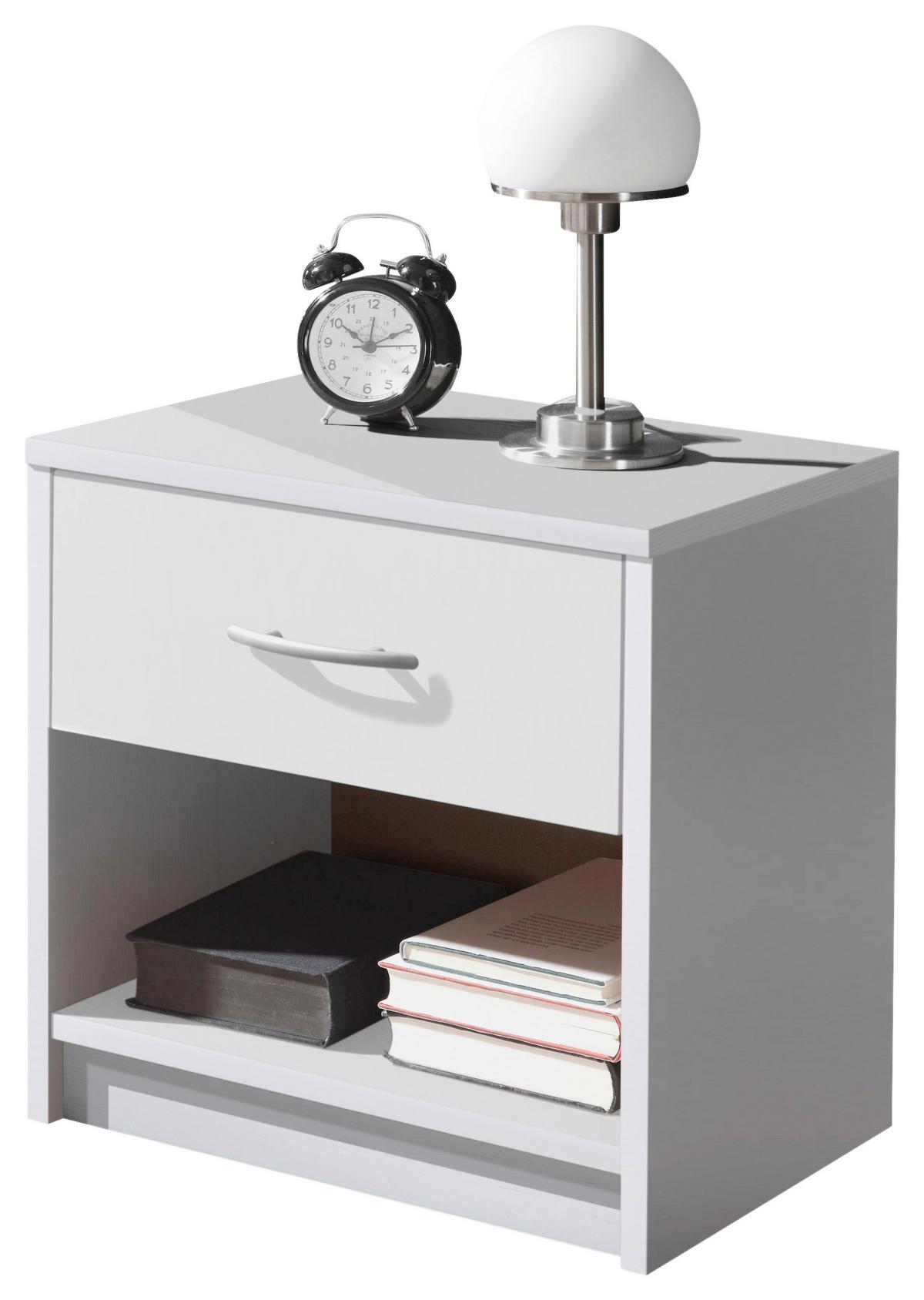 SZAFKA NOCNA BASE BIELA - kolor srebrny/biały, Basics (39/41/28cm)