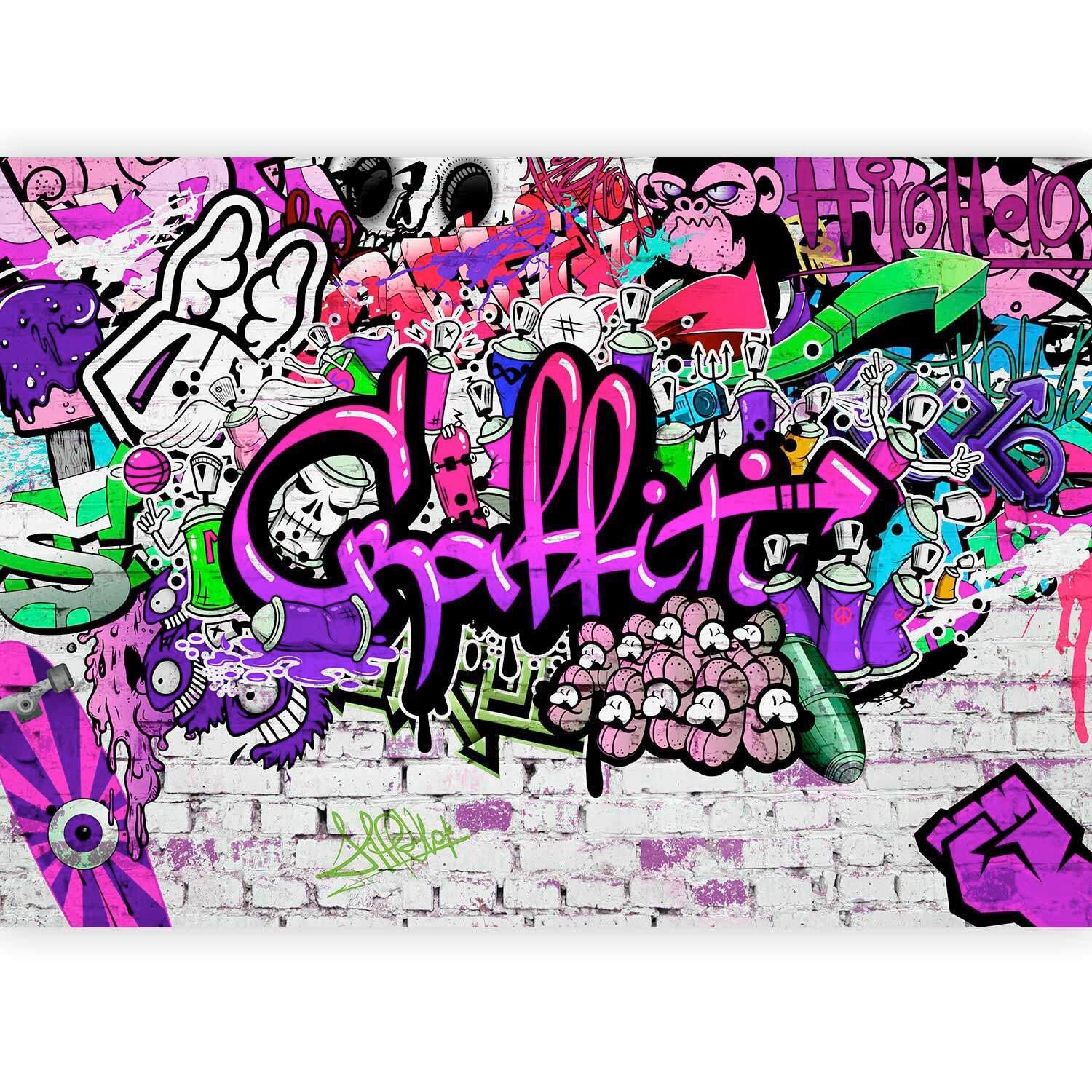Fototapeta Purple Graffiti, 350x245cm - vijolična/zelena, Trendi, tekstil (350/245cm) - artgeist