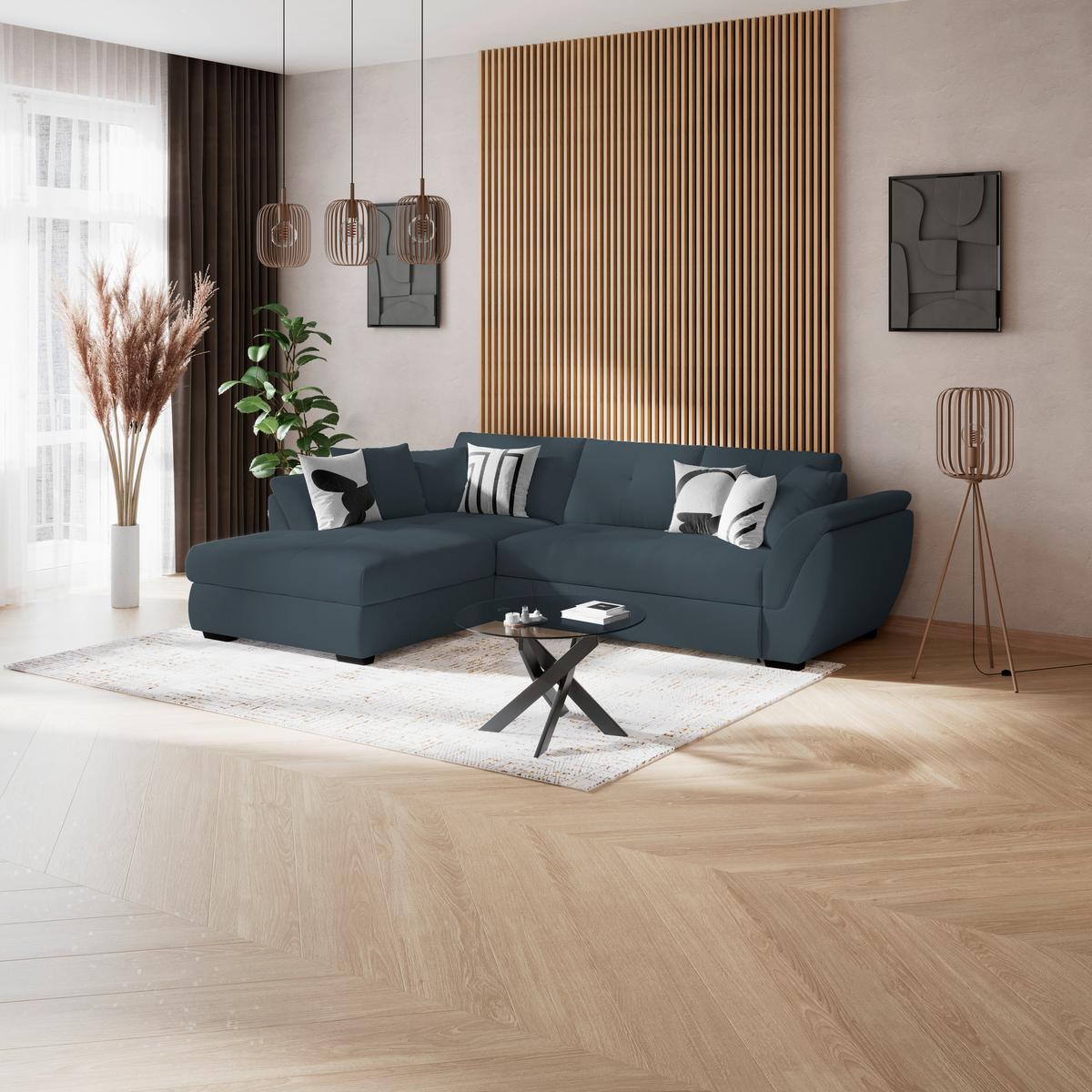 Kutna Garnitura Berisso - plava/crna, Konvencionalno, tekstil/plastika (187/278cm) - Ondega