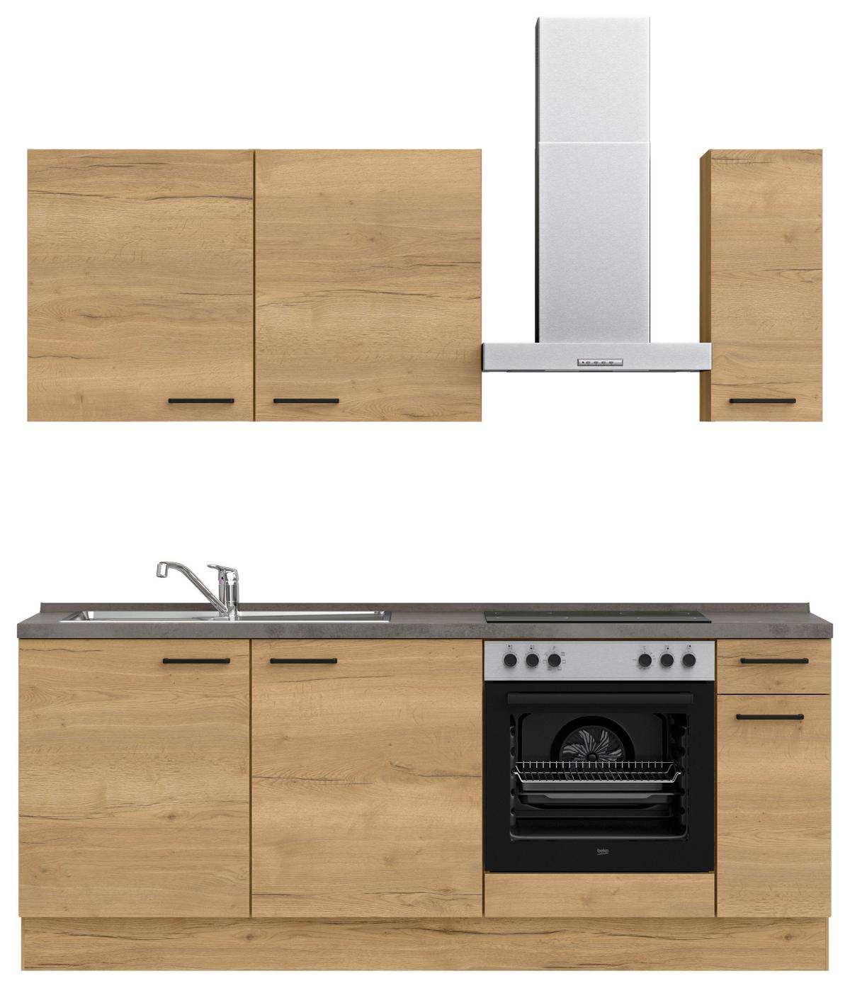 Küchenblock Structura Low m. Geräten Eiche - Schieferfarben/Eichefarben, MODERN, Holzwerkstoff/Metall (210cm) - Nobilia