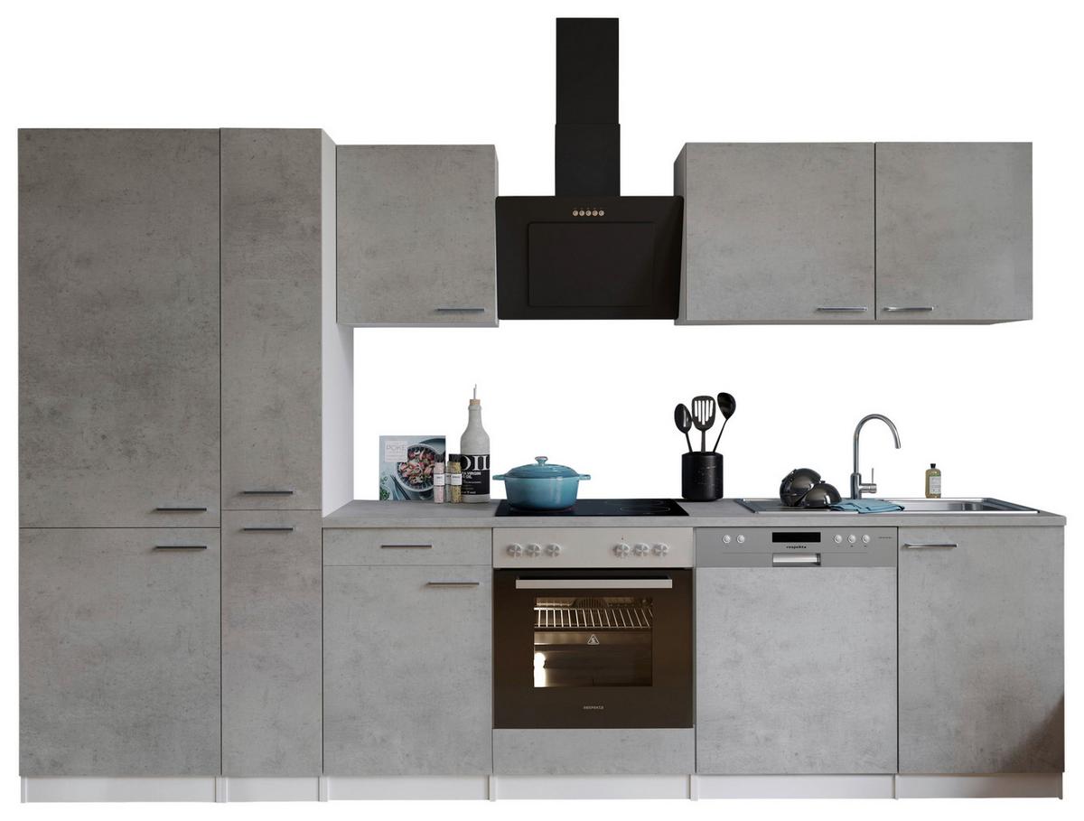 Küchenblock Malia m. Geräten Grau/Weiß - Edelstahlfarben/Weiß, Basics, Holzwerkstoff/Metall (310cm) - Respekta