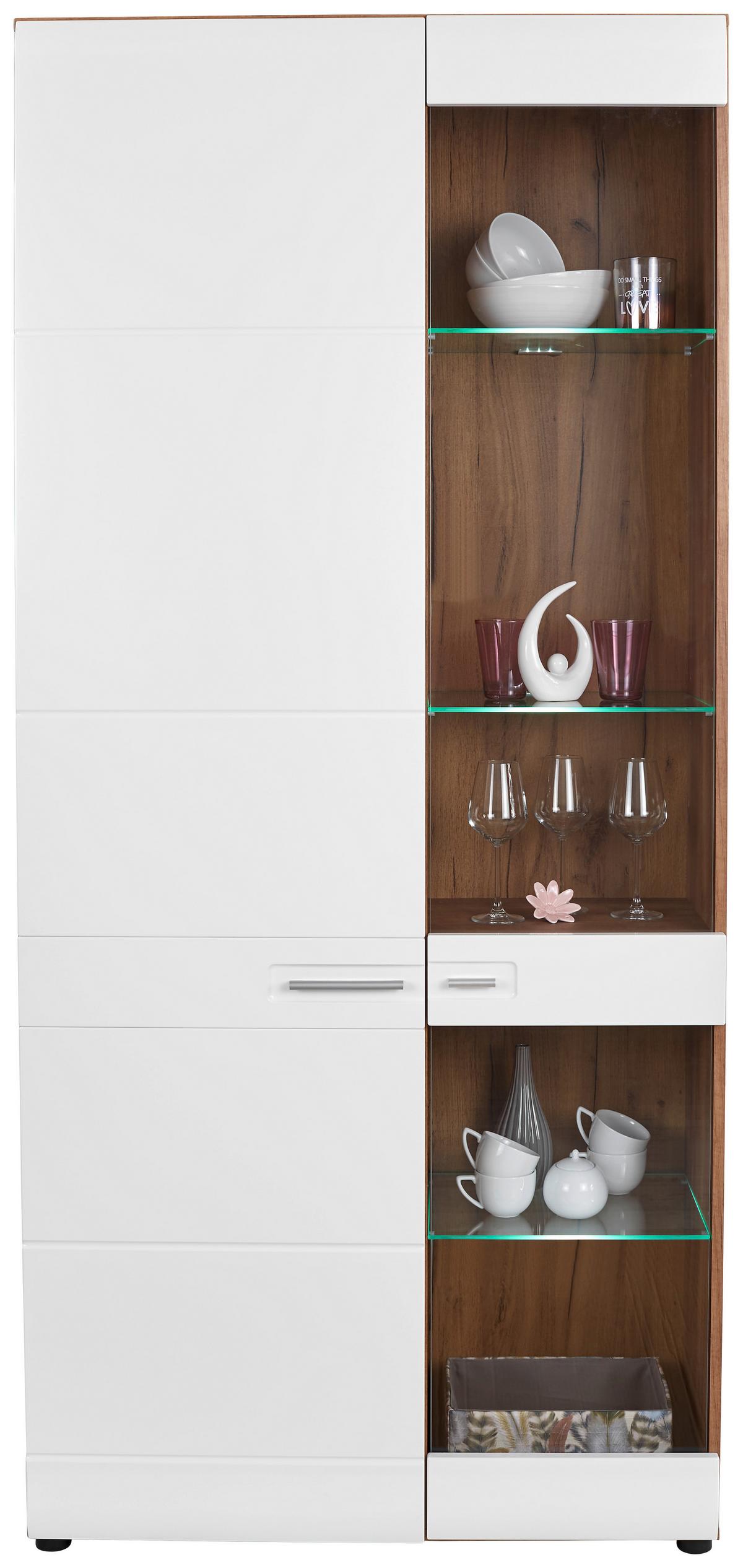 Vitrina Avensis, Bela, Barva Hrasta - barve kroma/črna, Moderno, umetna masa/steklo (95/205,7/37,1cm) - Mömax