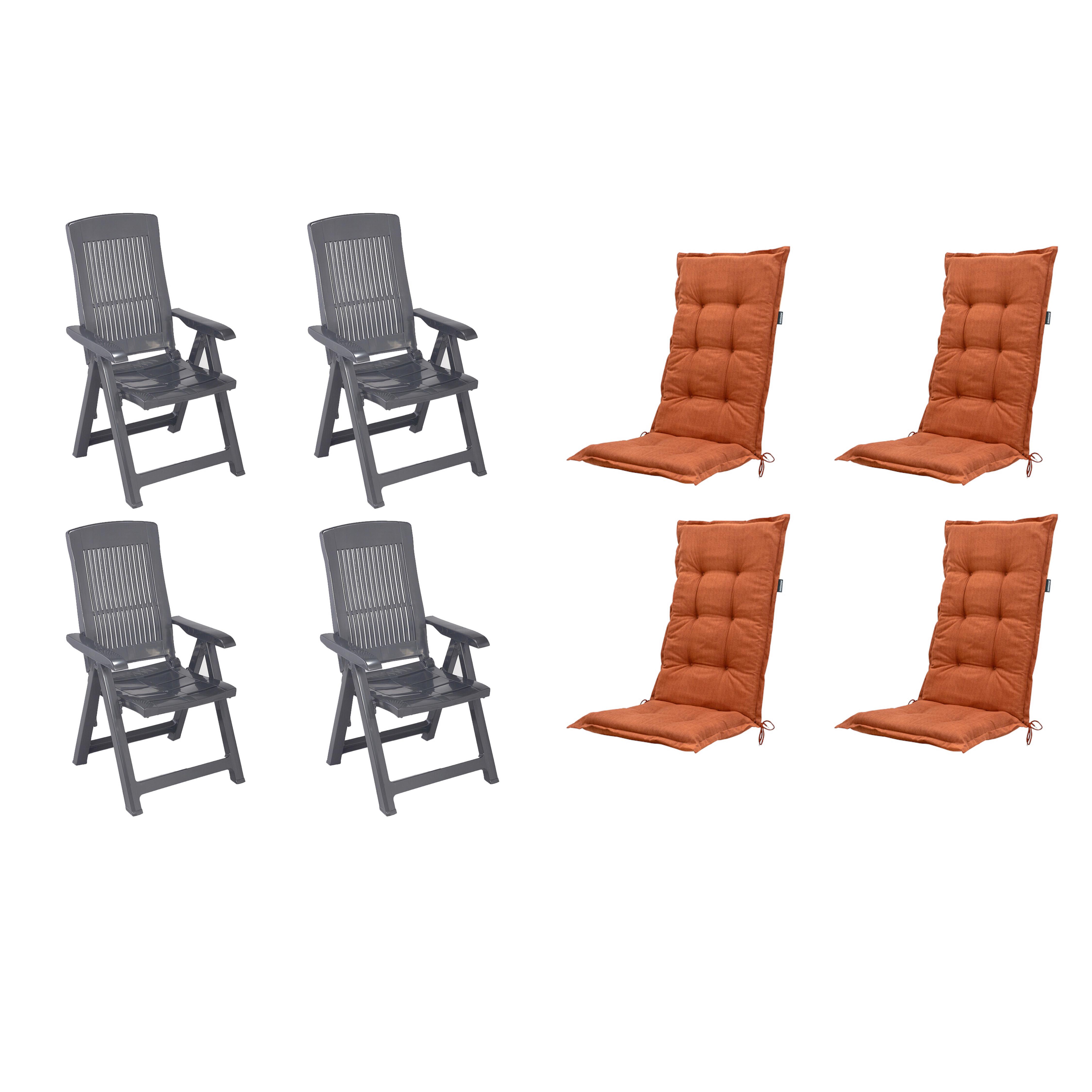 GARTENSTUHL-SET TAMPA+AUFLAGEN SET - Anthrazit/Terracotta, MODERN, Kunststoff/Textil (44/111/50cm) - Gardenson