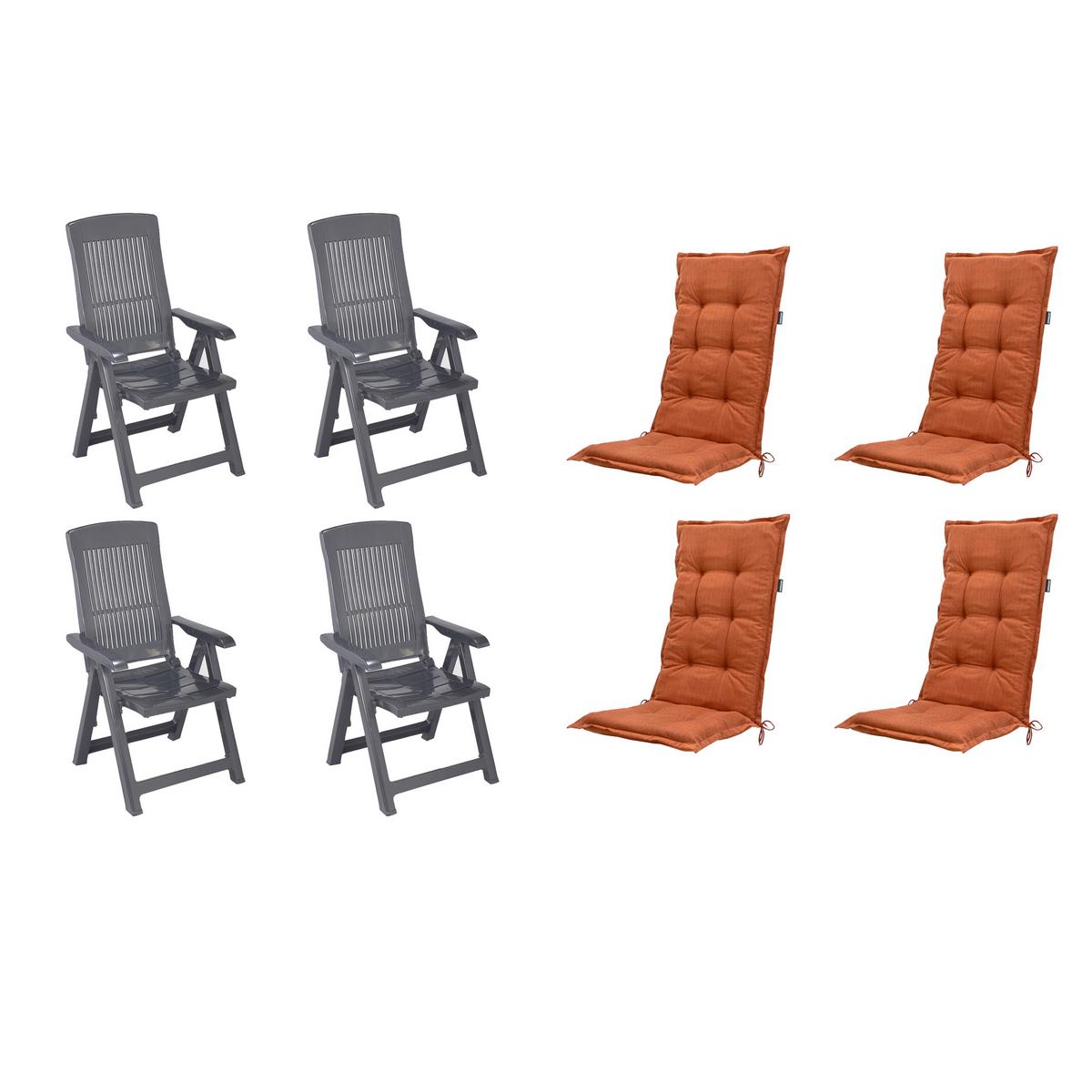 GARTENSTUHL-SET TAMPA+AUFLAGEN SET - Anthrazit/Terracotta, MODERN, Kunststoff/Textil (44/111/50cm) - Gardenson