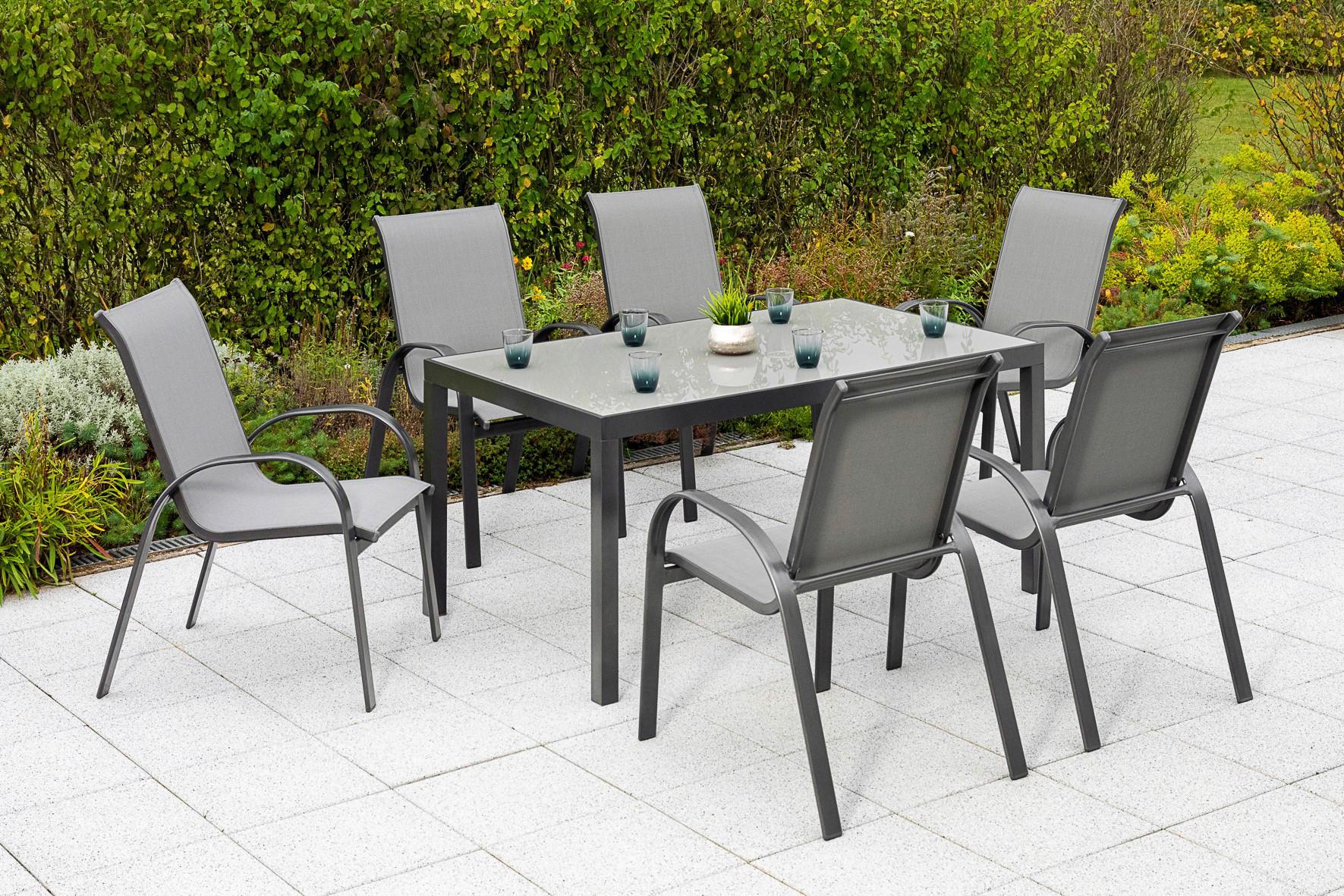 GARTENSET AMALFI - Graphitfarben/Grau, MODERN, Textil/Metall - Gardenson