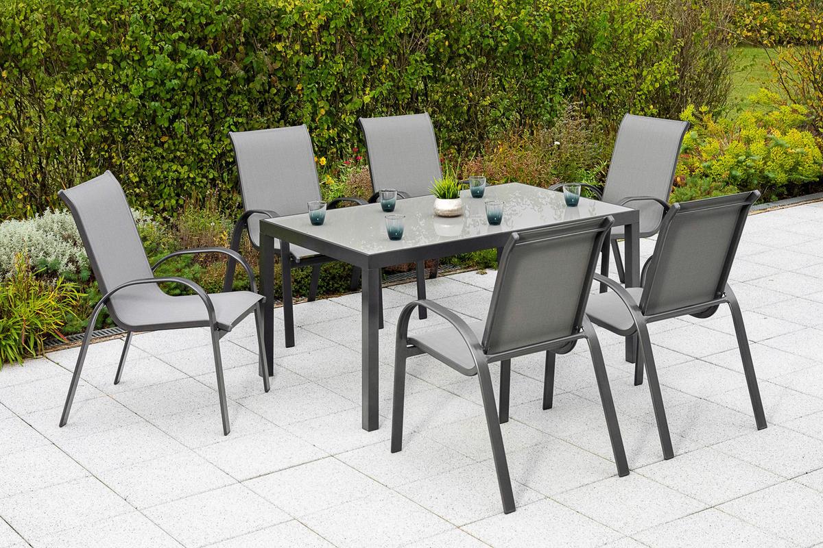 GARTENSET AMALFI - Graphitfarben/Grau, MODERN, Textil/Metall - Gardenson