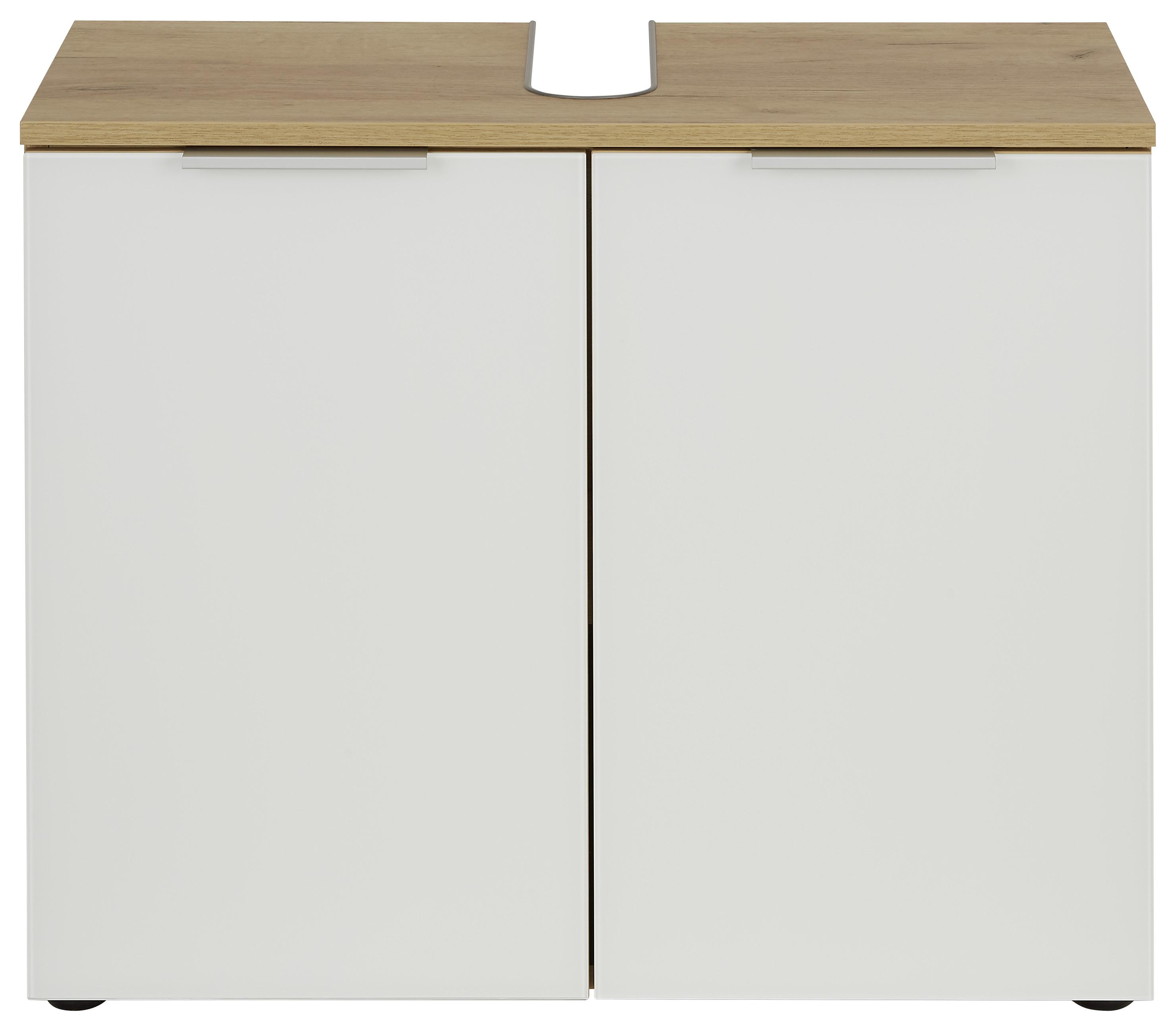 Waschbeckenunterschrank in Weiß/Eichefarben - Alufarben/Schwarz, MODERN, Glas/Holzwerkstoff (70/58/34cm) - Premium Living