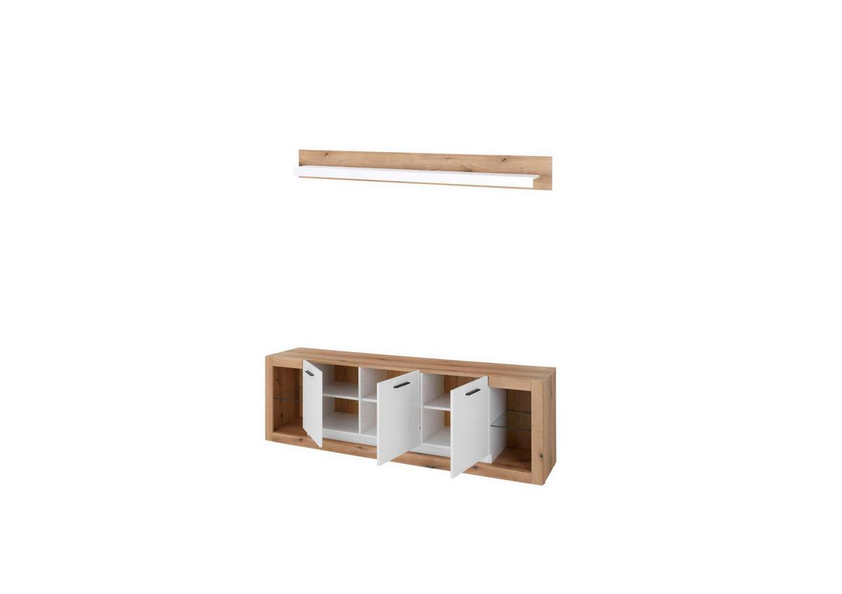 WOHNWAND BRIXEN - Eichefarben/Schwarz, Design, Glas/Holzwerkstoff (198/170/43cm) - MID.YOU