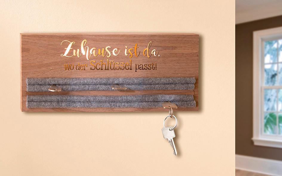 Schlüsselhalter Hellgrau/Braun - Hellbraun/Hellgrau, Basics, Holzwerkstoff/Textil (34/14/3cm)