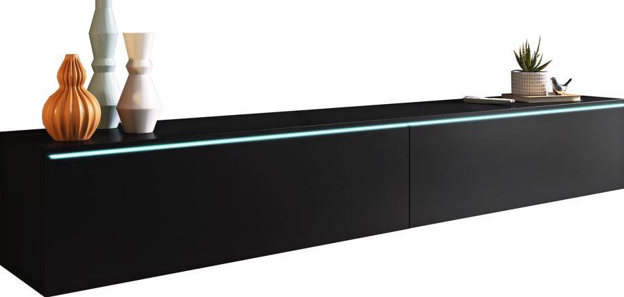 Lowboard ca. 180x30 cm mit LED Schwarz/Graphit matt - Schwarz/Graphitfarben, LIFESTYLE, Holzwerkstoff/Kunststoff (180/30/33cm) - P & B