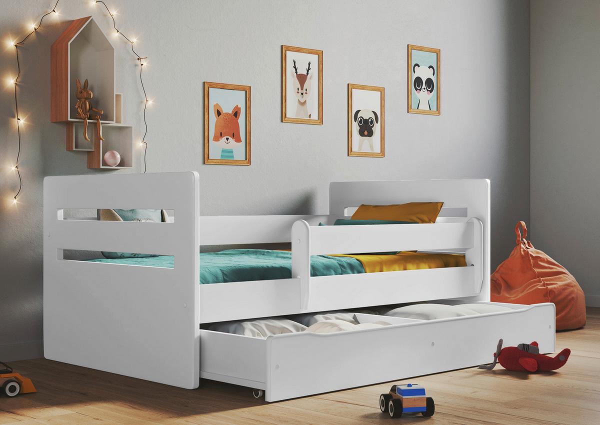 Otroška Postelja Tomi, Bela, Siva, 80x140cm - siva/bela, Moderno, tekstil/leseni material (80/140cm) - MID.YOU