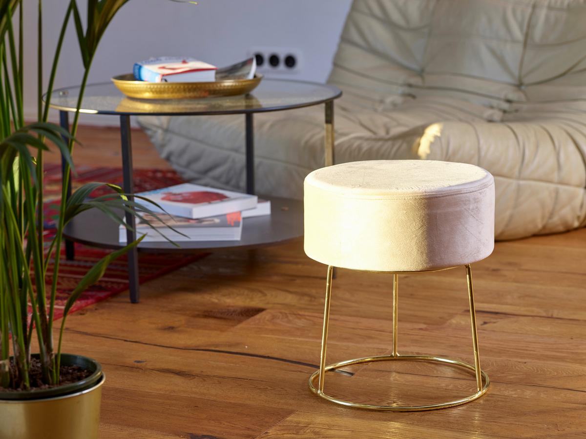 Hocker Marilyn Creme Samt - Goldfarben/Creme, Design, Textil/Metall (35,5/40,5/35,5cm) - Echtwerk