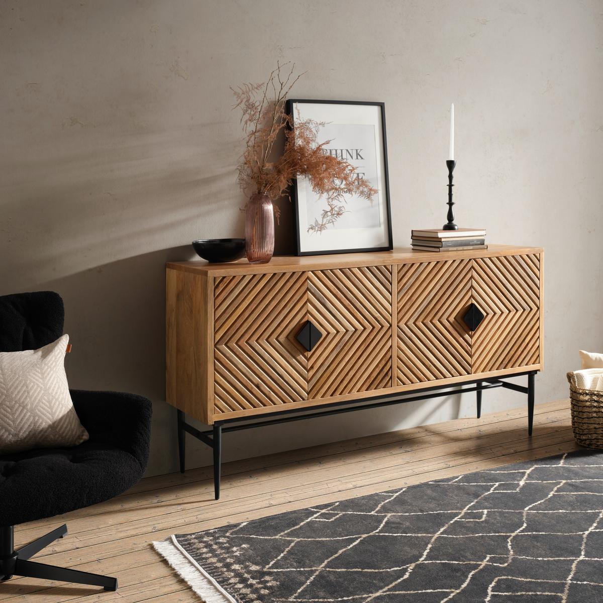 Comodă cu uși GATSBY - negru/maro deschis, Lifestyle, lemn/metal (175/90/45cm) - Premium Living