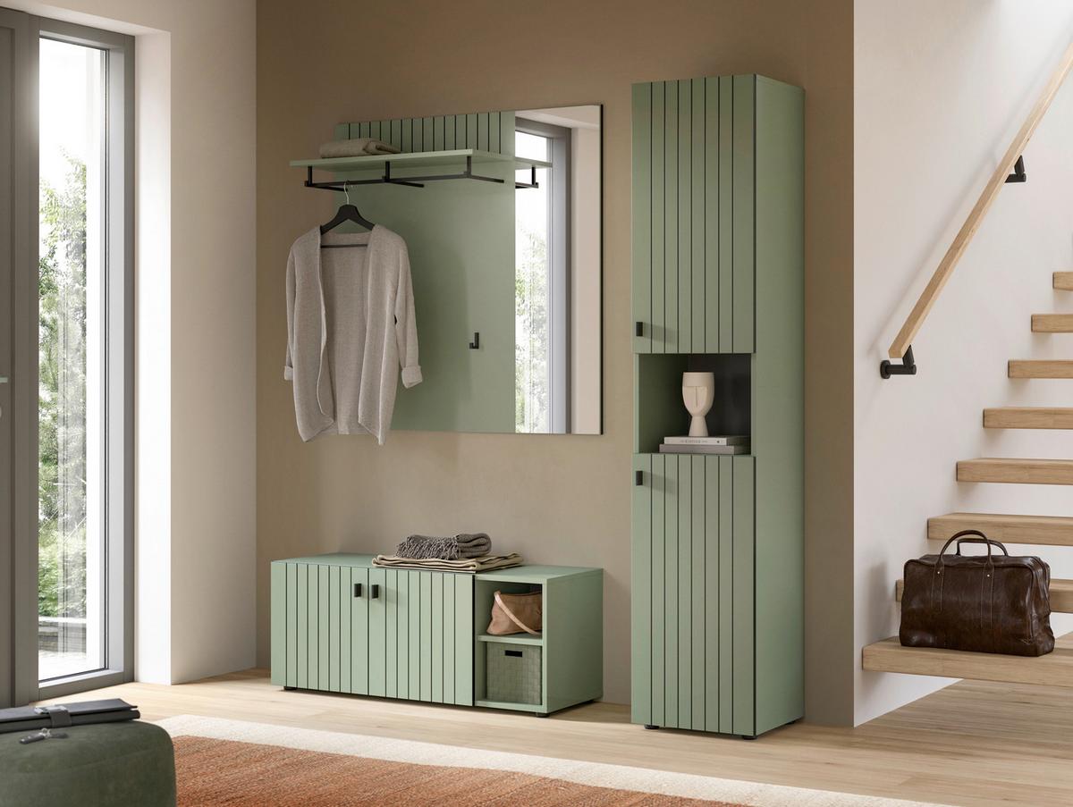 Predsoba Station, Sivozelena, 3-Delna - sivozelena, Design, leseni material (161/192/37cm) - MID.YOU