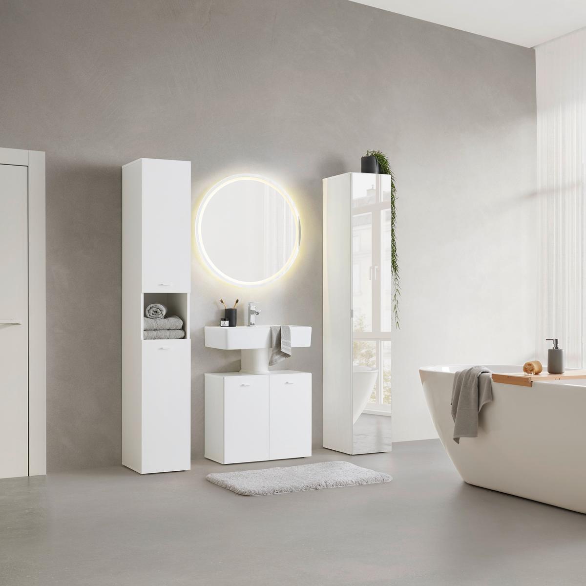 Hochschrank Basix Weiß ca. 30x185x39,6cm - Chromfarben/Weiß, Basics, Glas/Holzwerkstoff (30/185/39,6cm) - Mömax